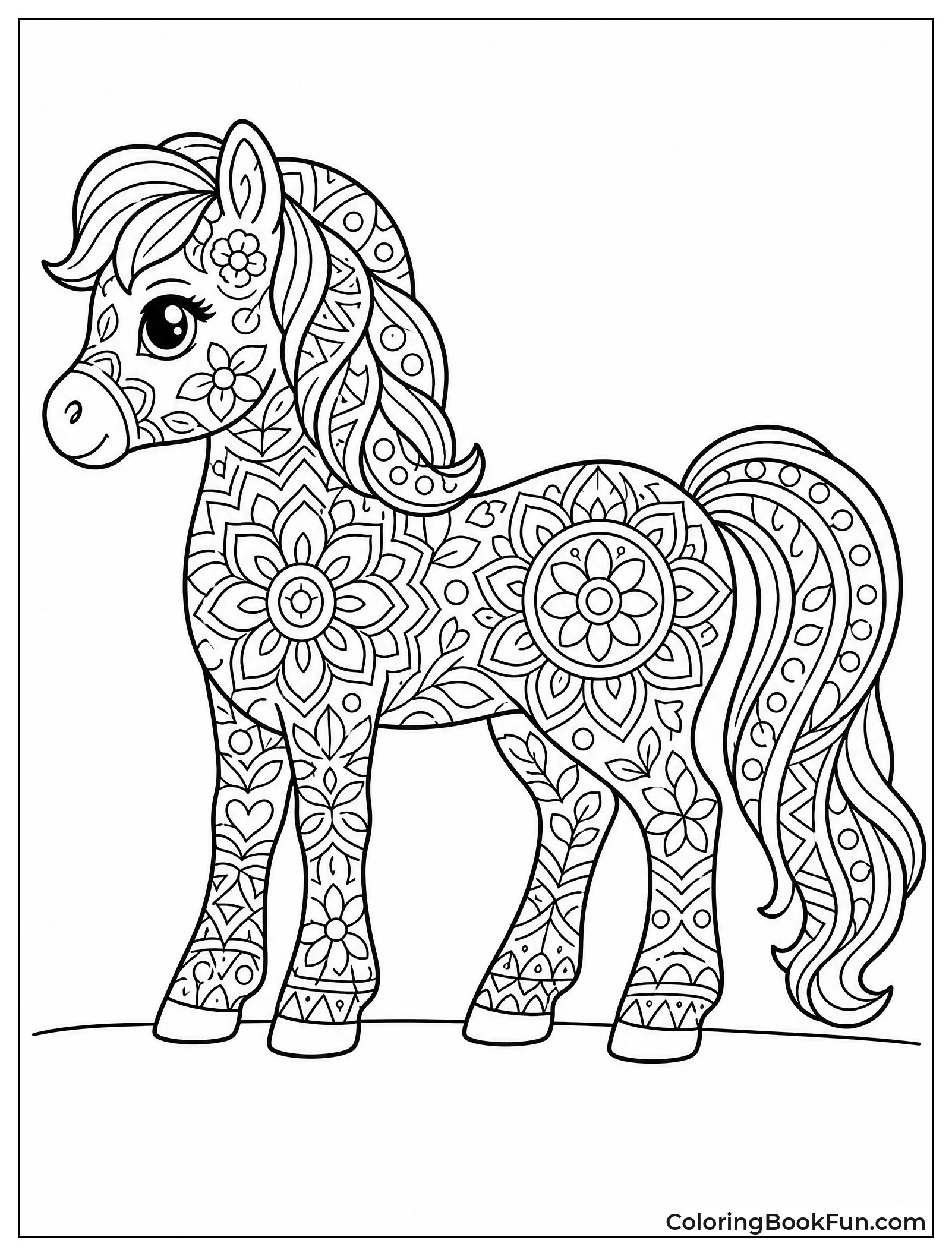 Floral Mandala Pony Silhouette