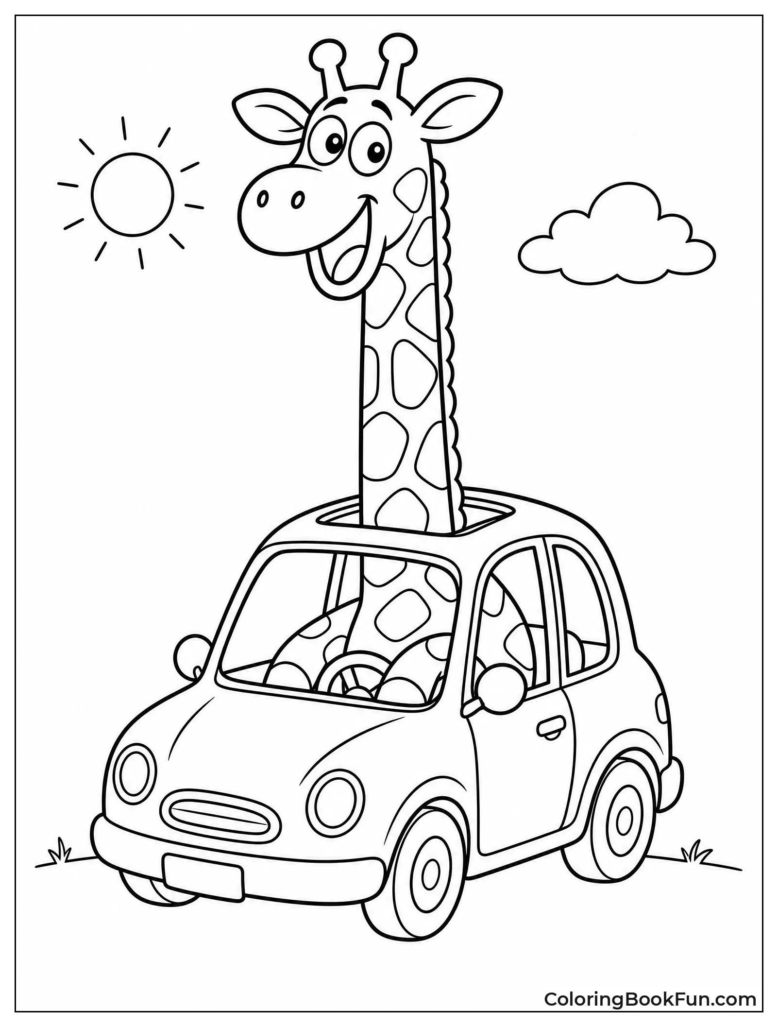 Giraffe Rides Tiny Car