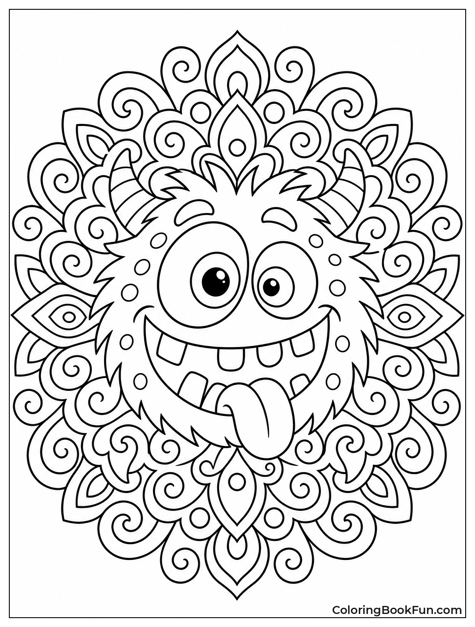 Mandala Monster Shows Silly Face
