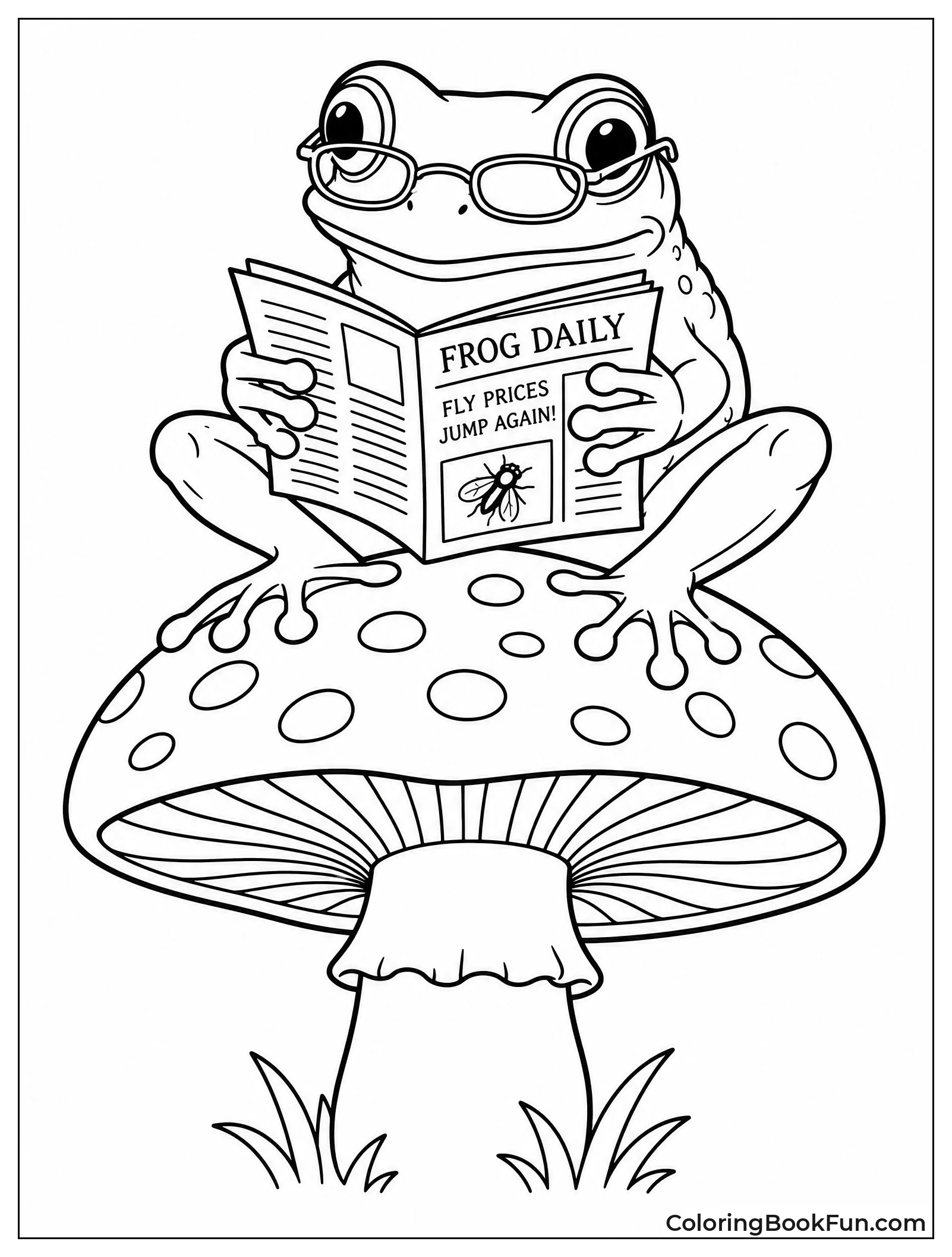 Frog Reads Tiny Newspaper