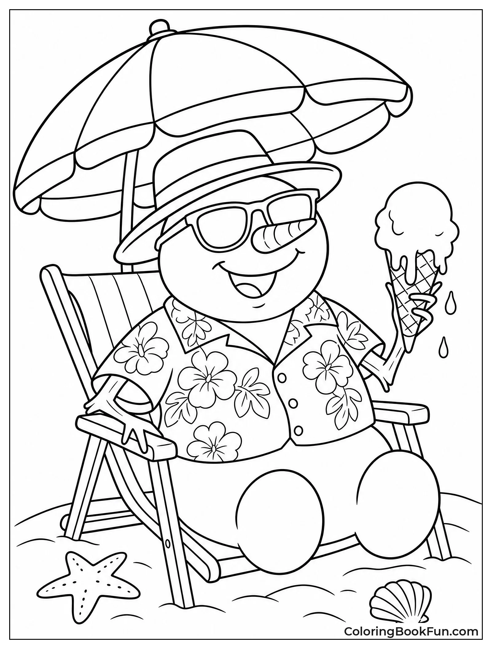 Snowman Sits at Beach