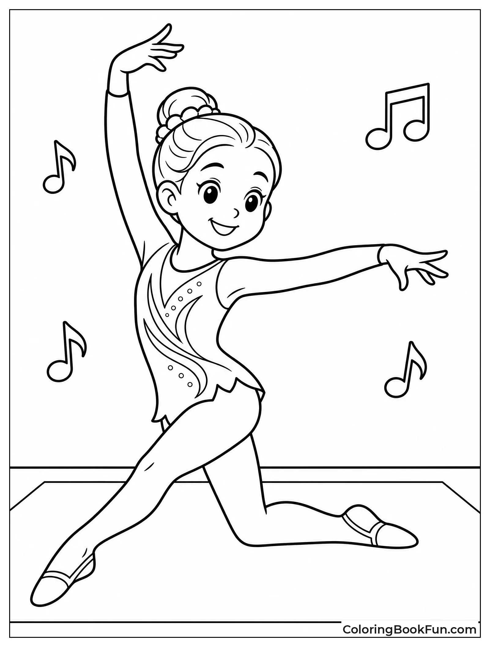 Dancer Poses with Music Notes