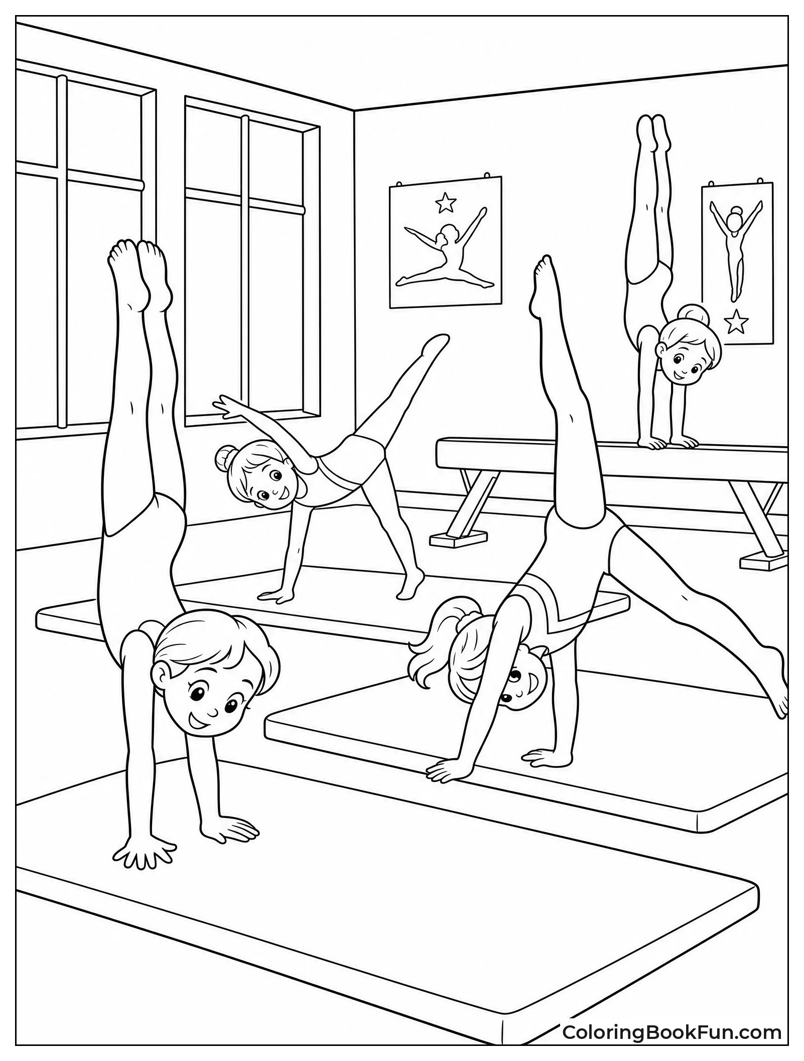 Gymnasts Practice in Bright Gym