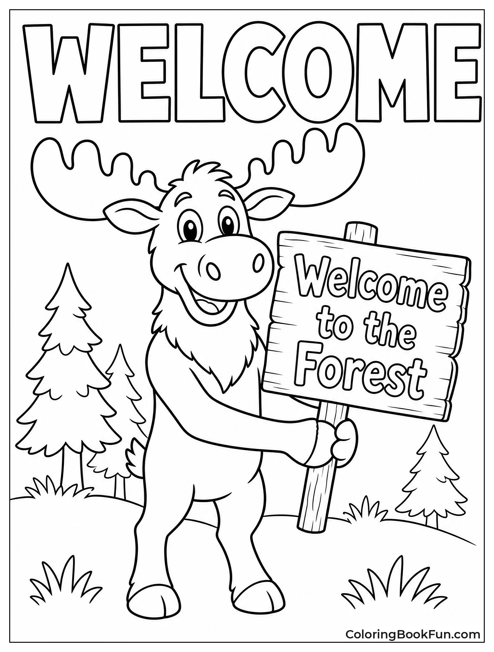 Happy Cartoon Moose Holding Sign