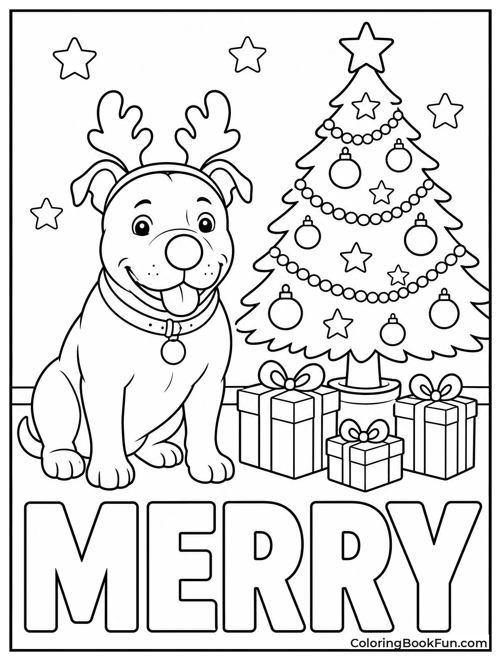 Pitbull with Reindeer Antlers