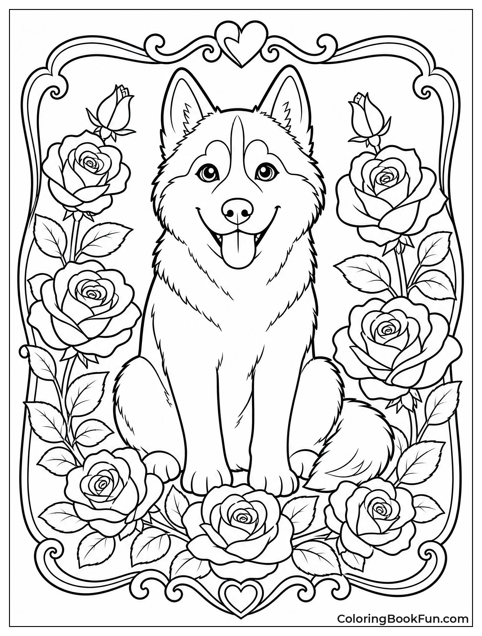 Husky in Roses