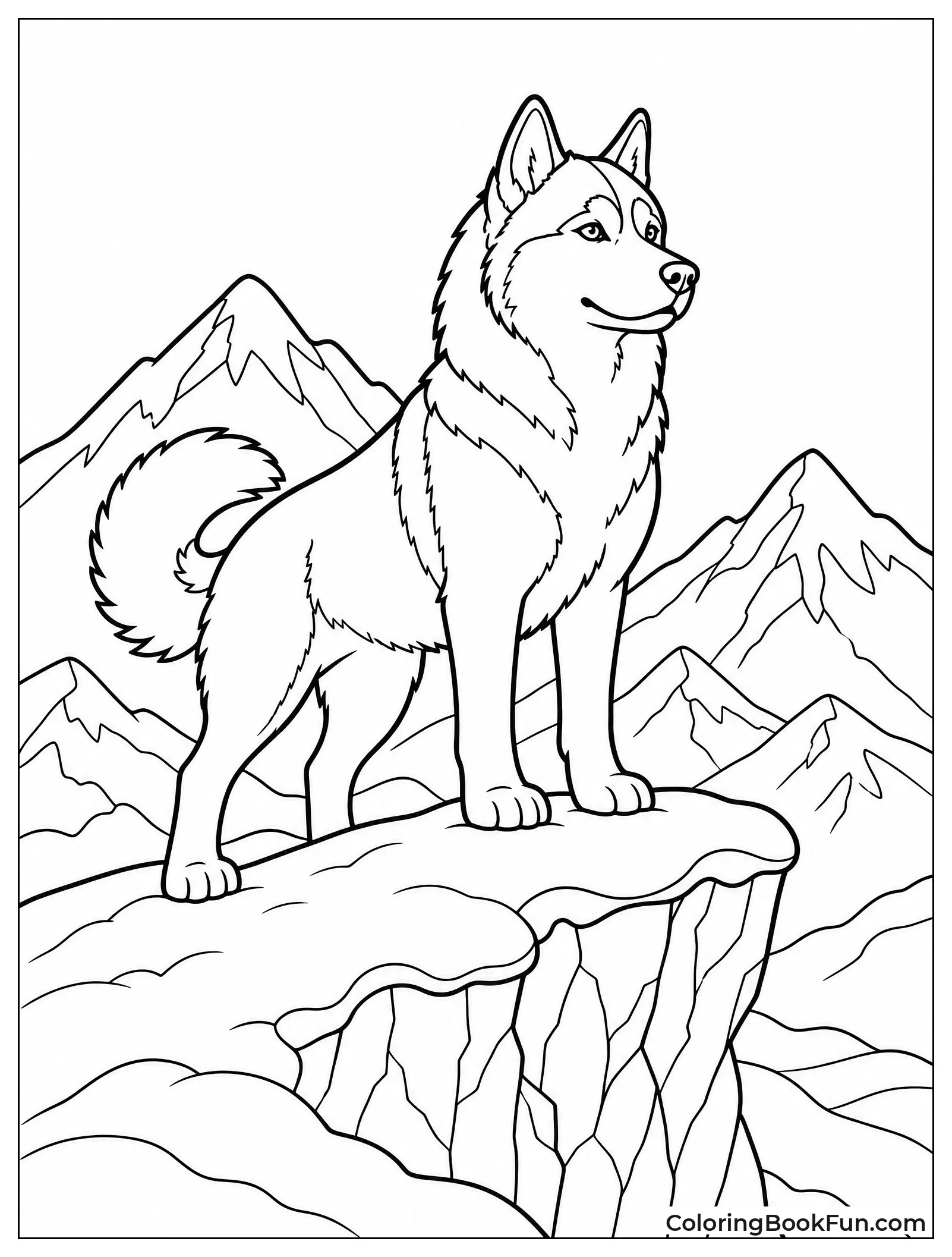 Husky on Snowy Cliff