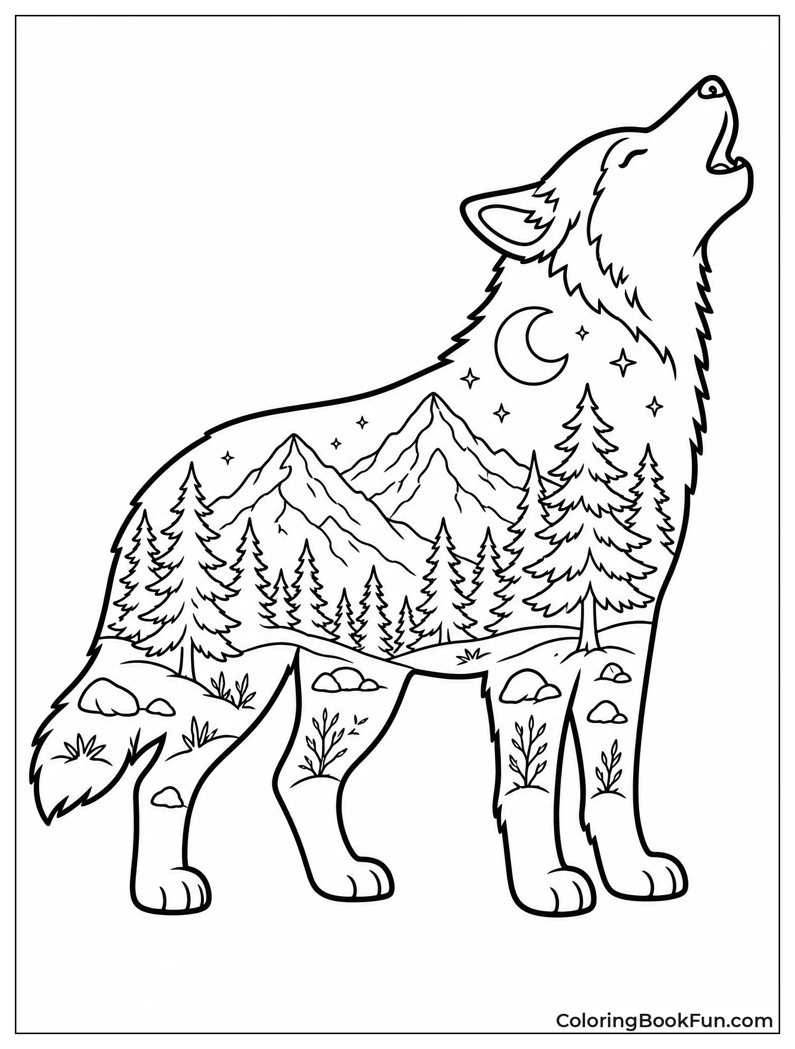 Husky Silhouette with Forest