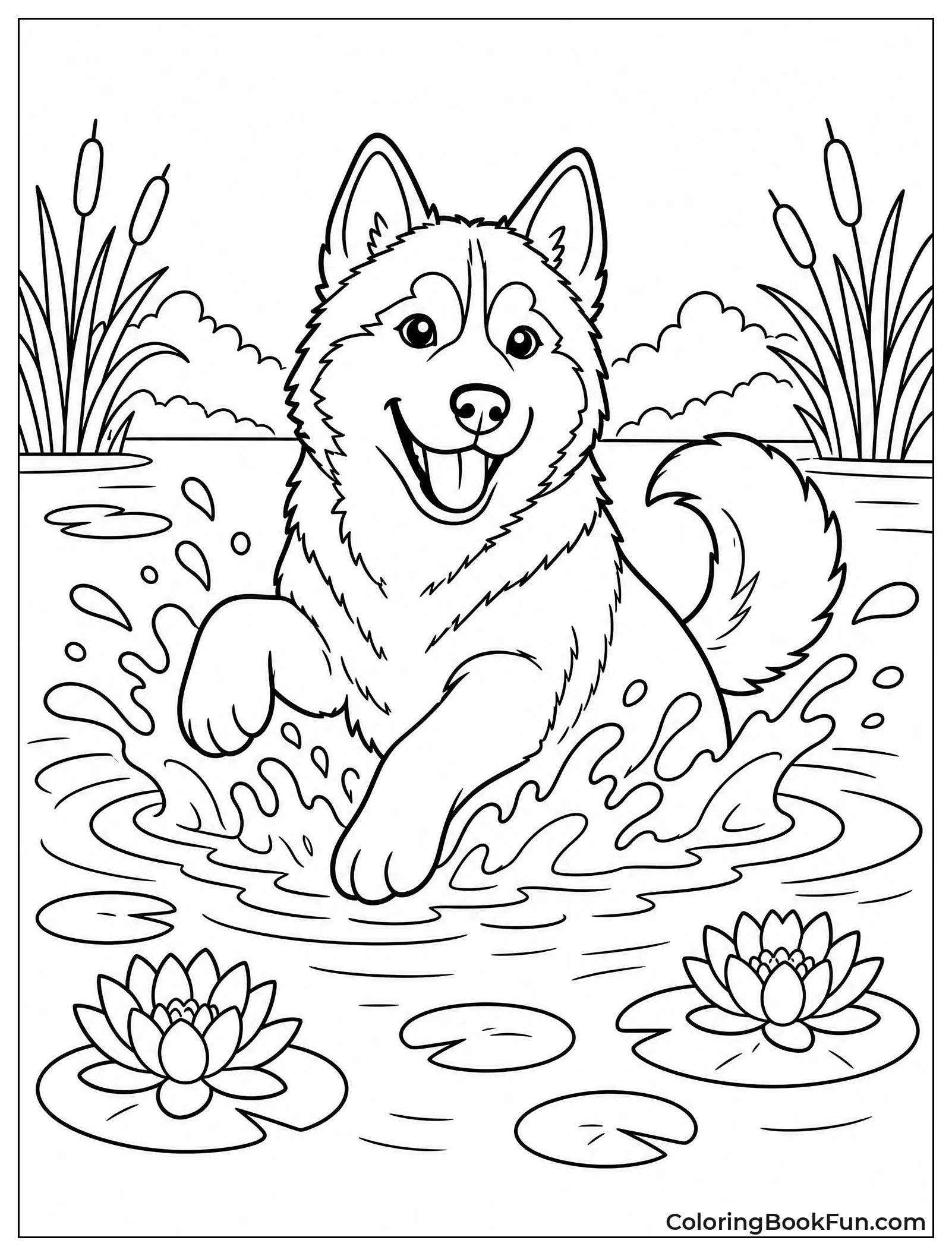 Husky Swimming in Summer