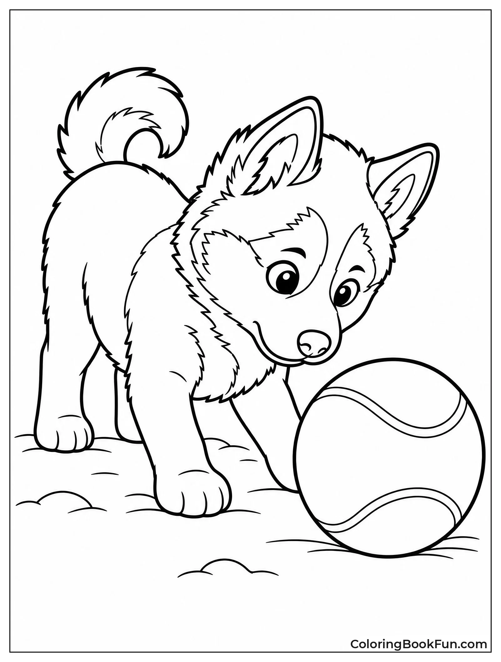 Husky Facing Big Tennis Ball