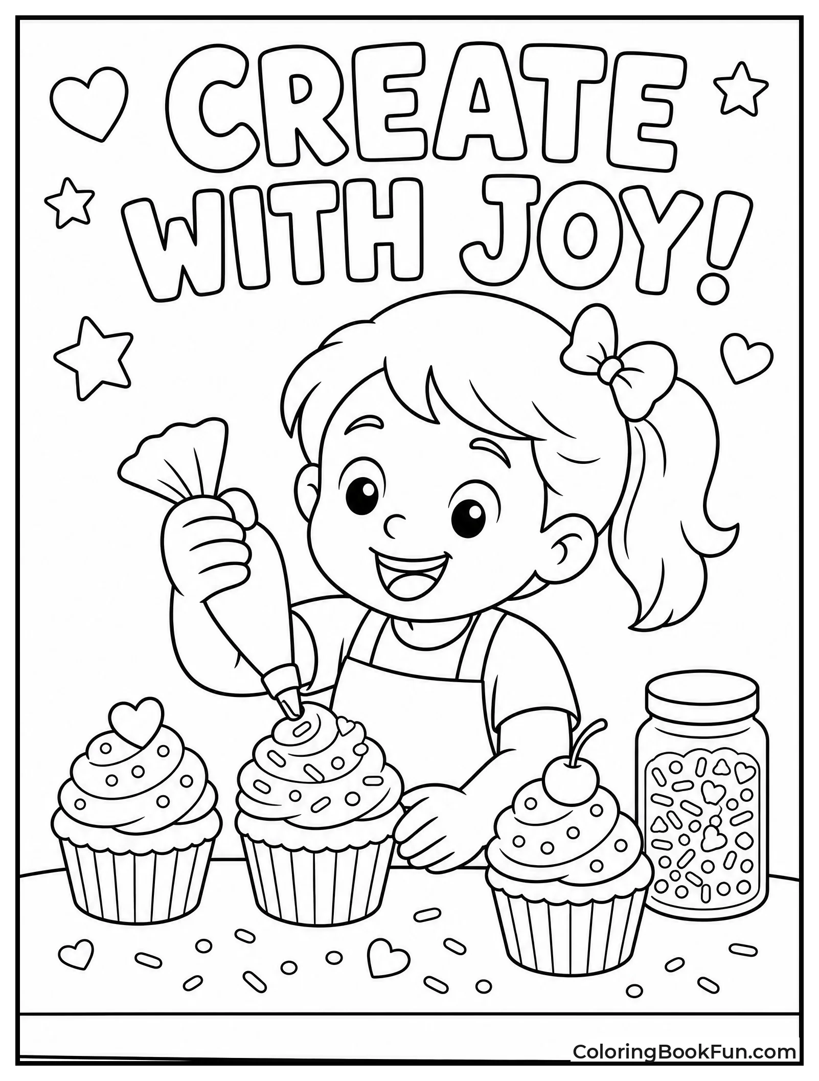 Child Decorating Cupcakes with Big Smile