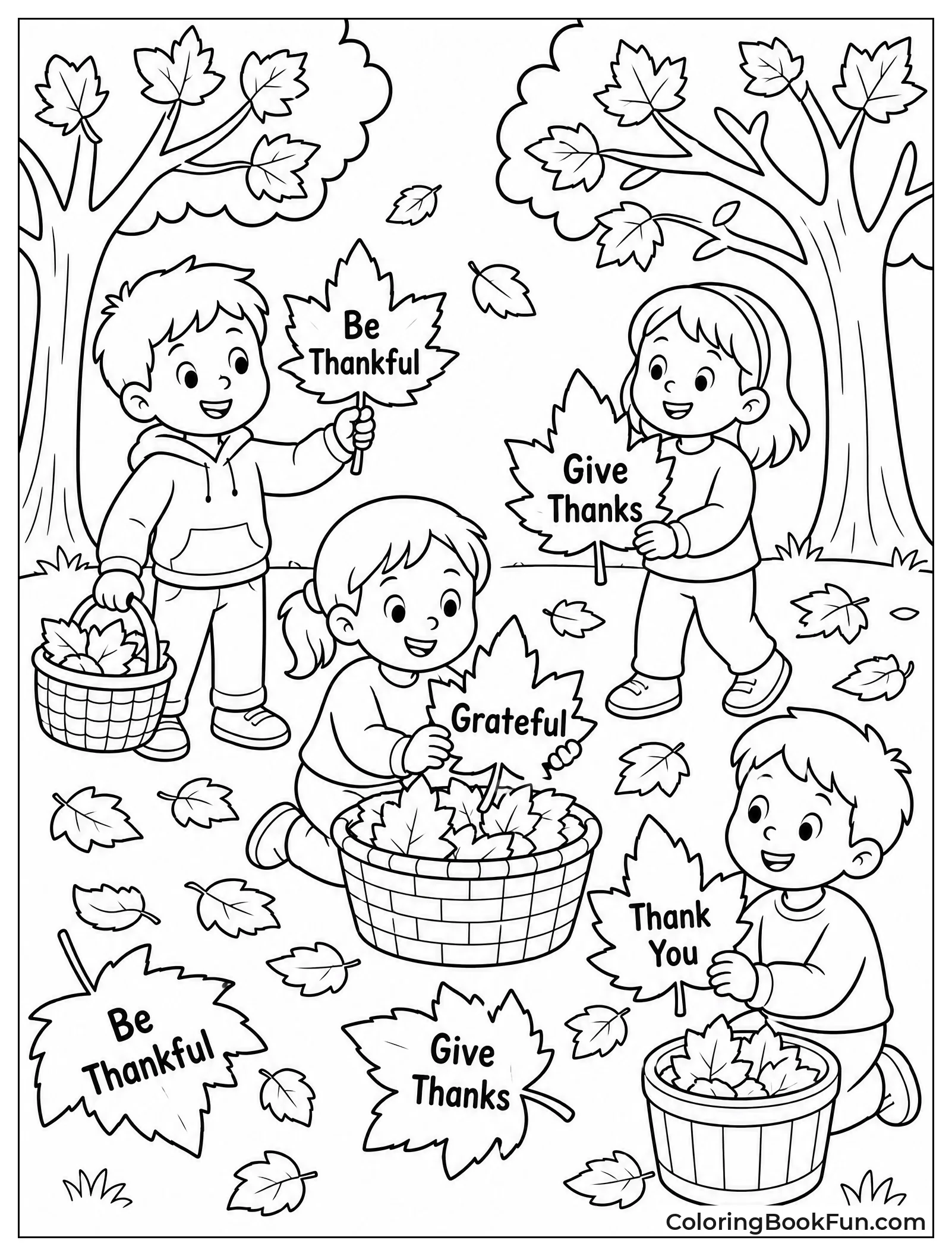 Children Collecting Colorful Autumn Leaves