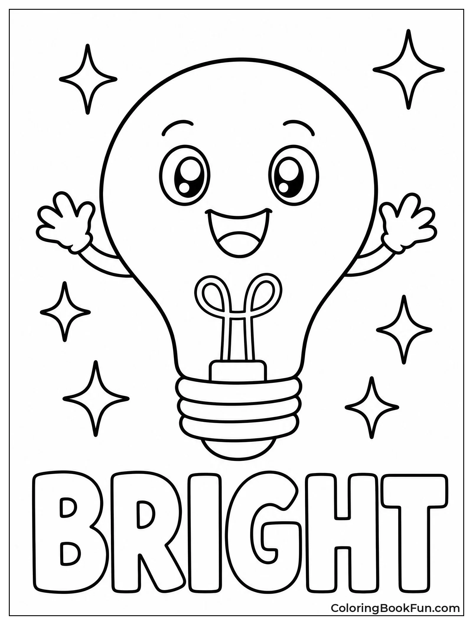 Cute Lightbulb with Happy Face and Sparkles