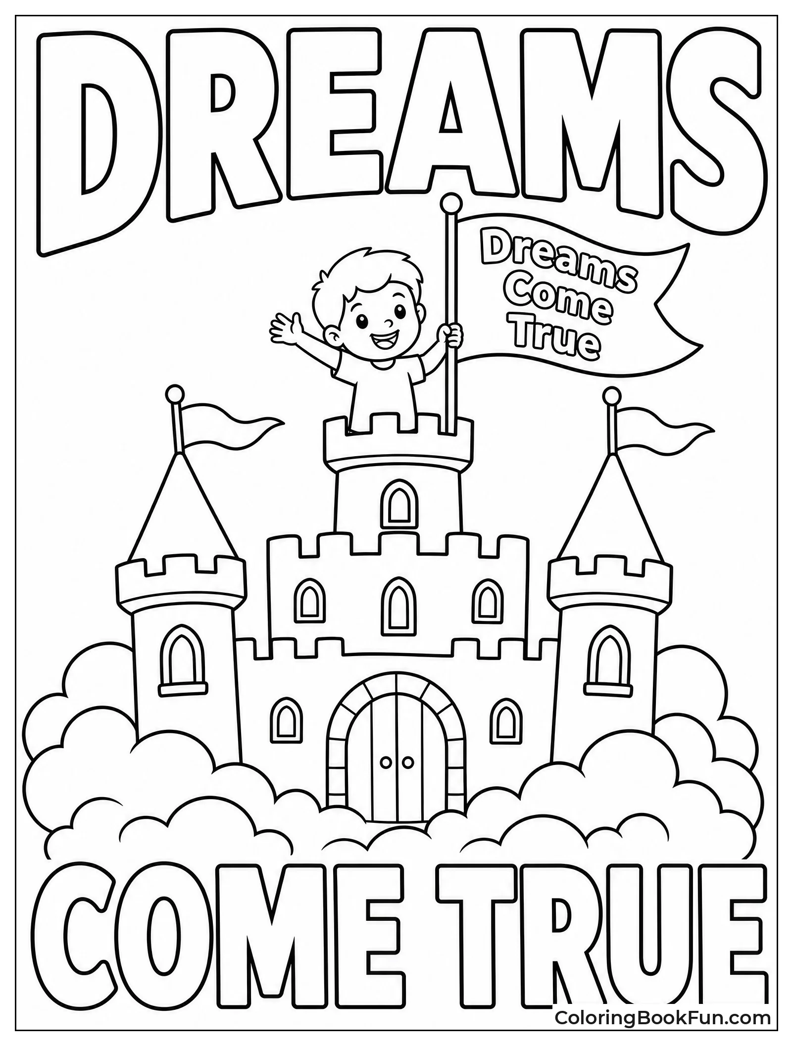 Whimsical Castle in Clouds with Flag