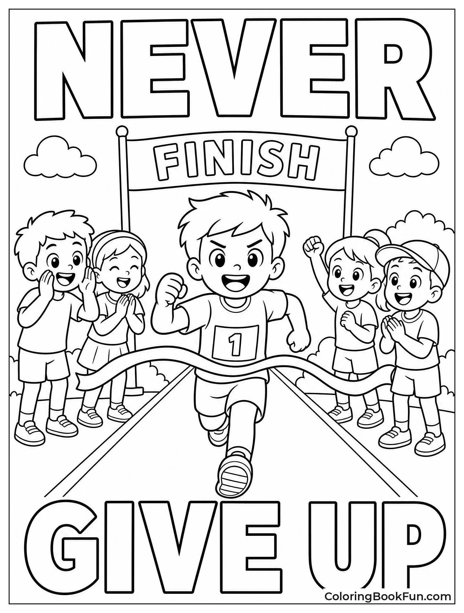 Child Running Race with Cheering Friends