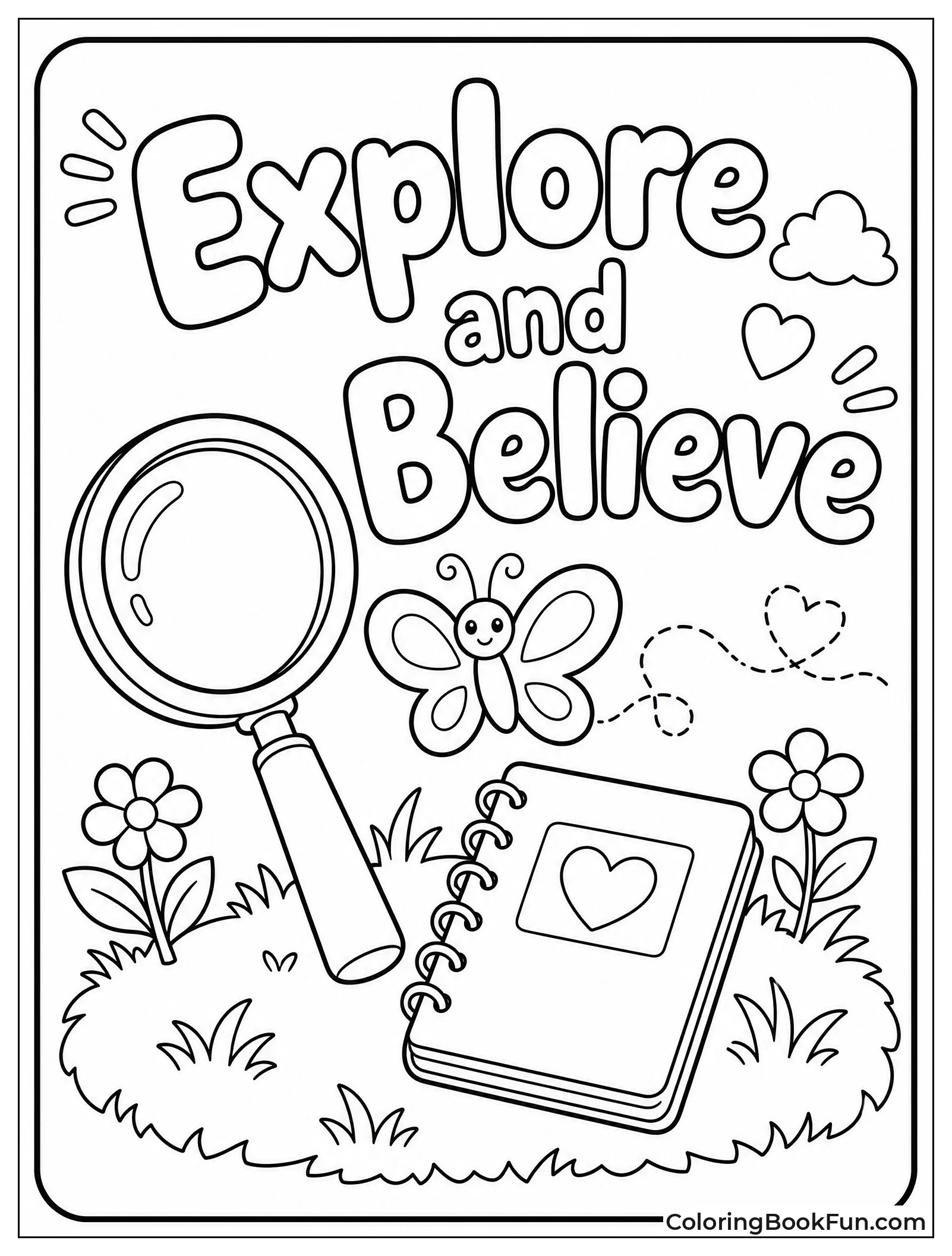 Magnifying Glass and Notebook on Grass