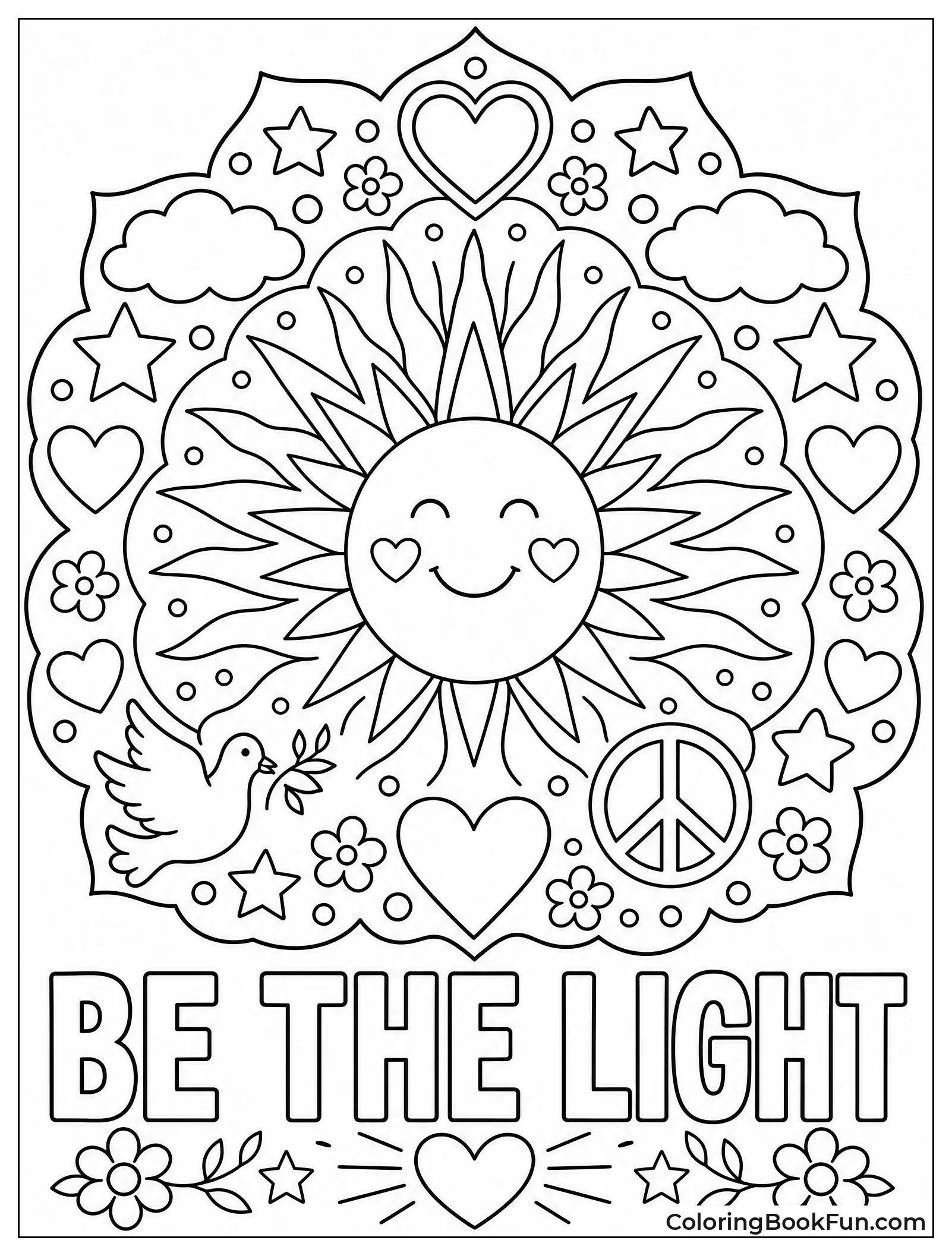 Mandala with Be the Light Quote