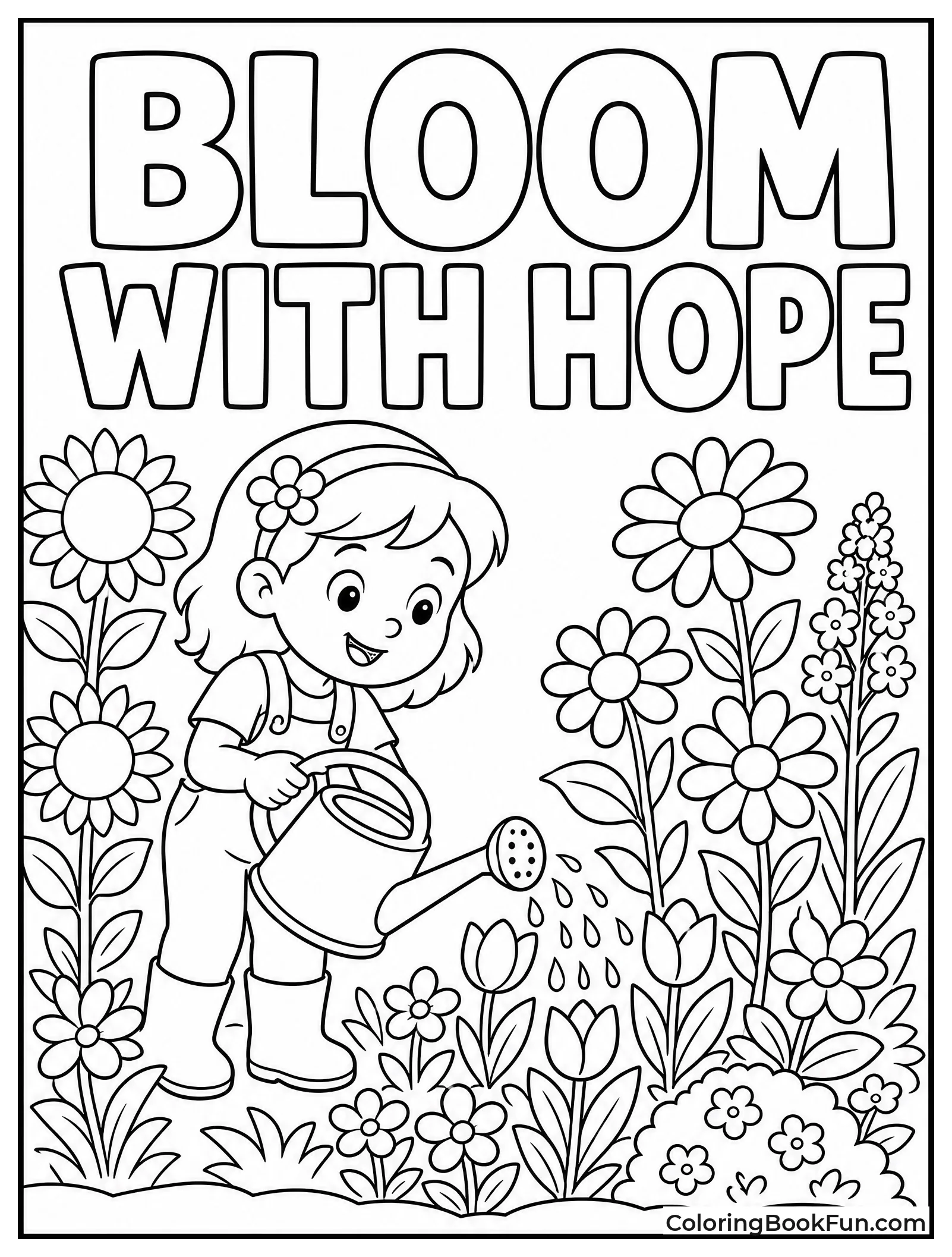 Garden Bursting with Flowers and Child