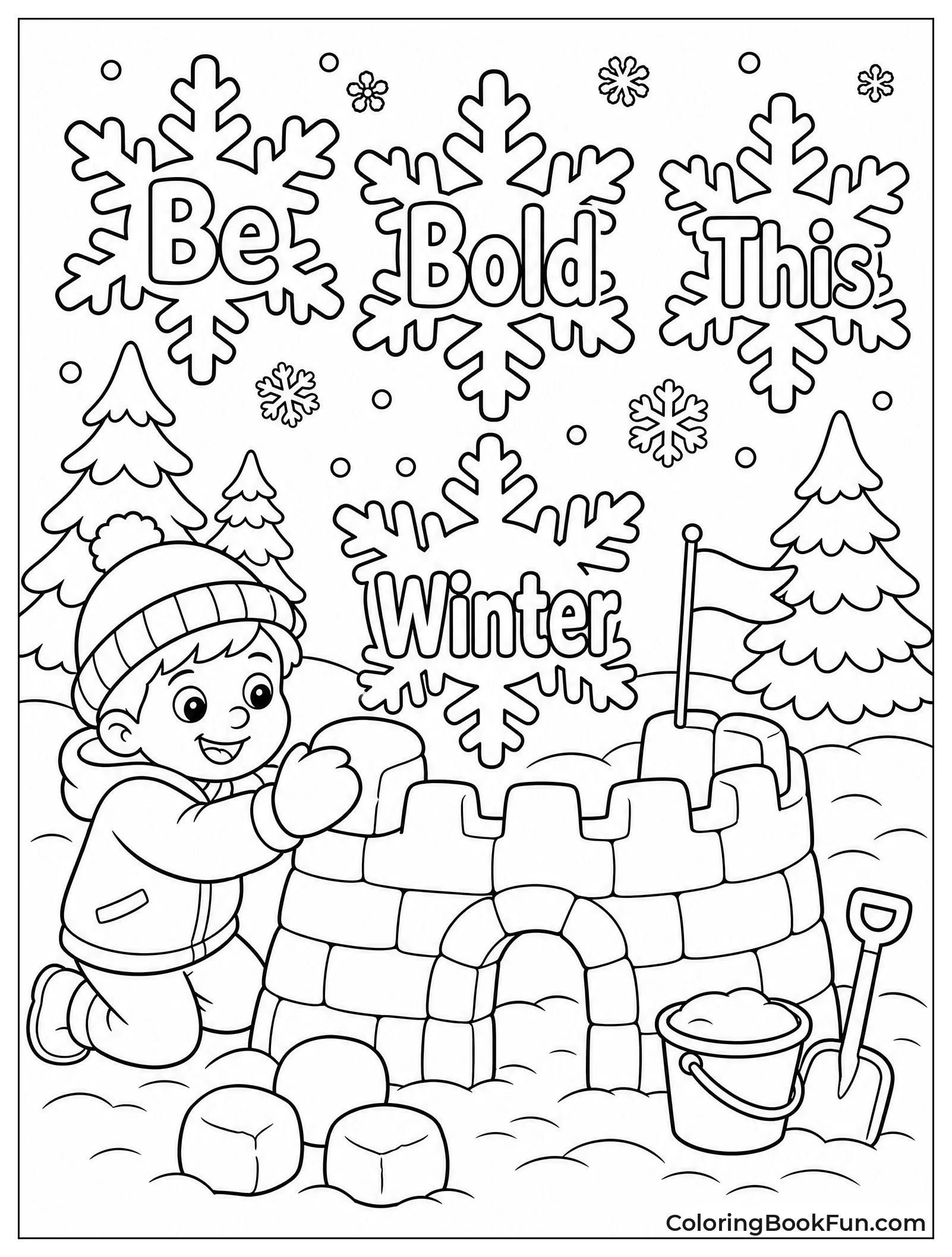 Child Building Snow Fort in Winter