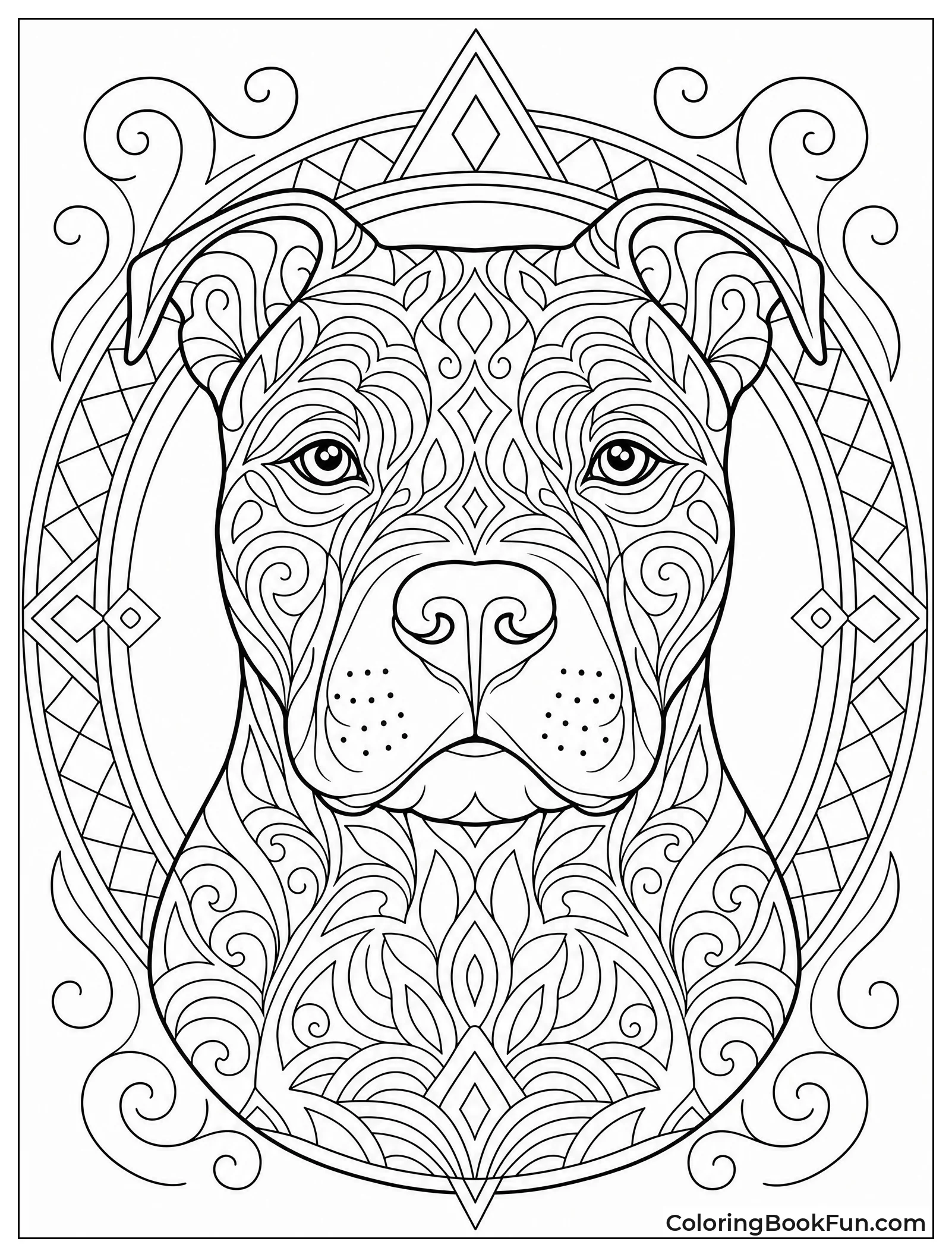 Detailed Mandala Pitbull Head