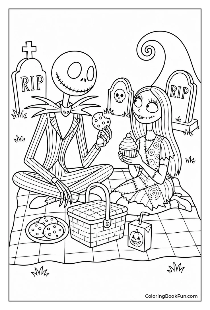 Jack and Sally Having a Spooky Picnic
