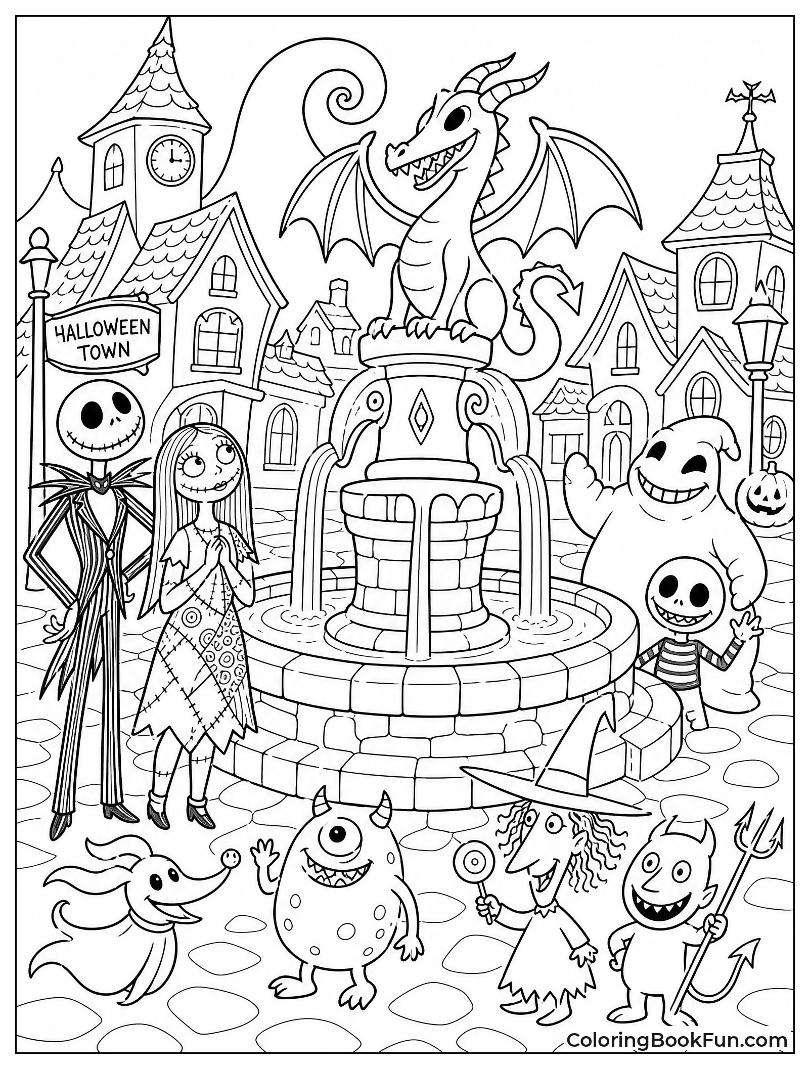 Halloween Town Square with Monsters
