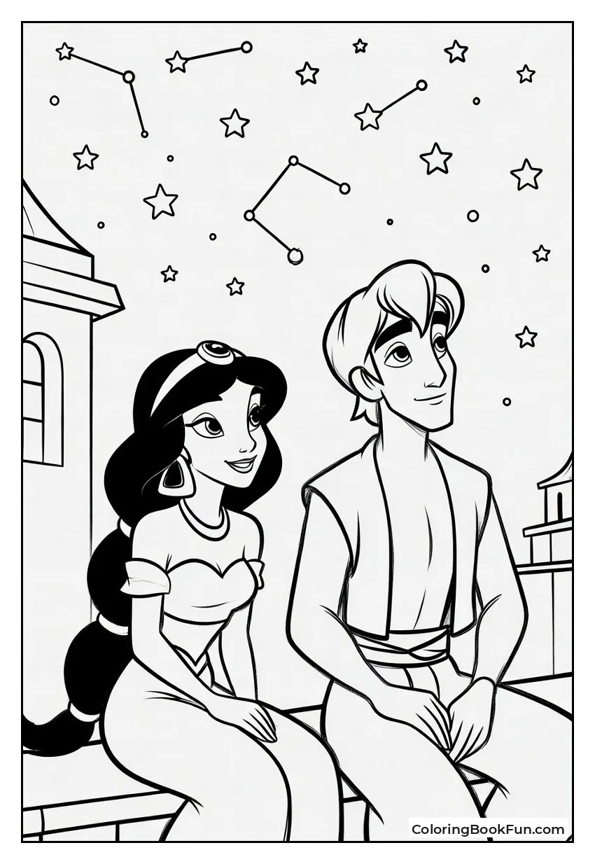 Jasmine and Aladdin Stargazing Together