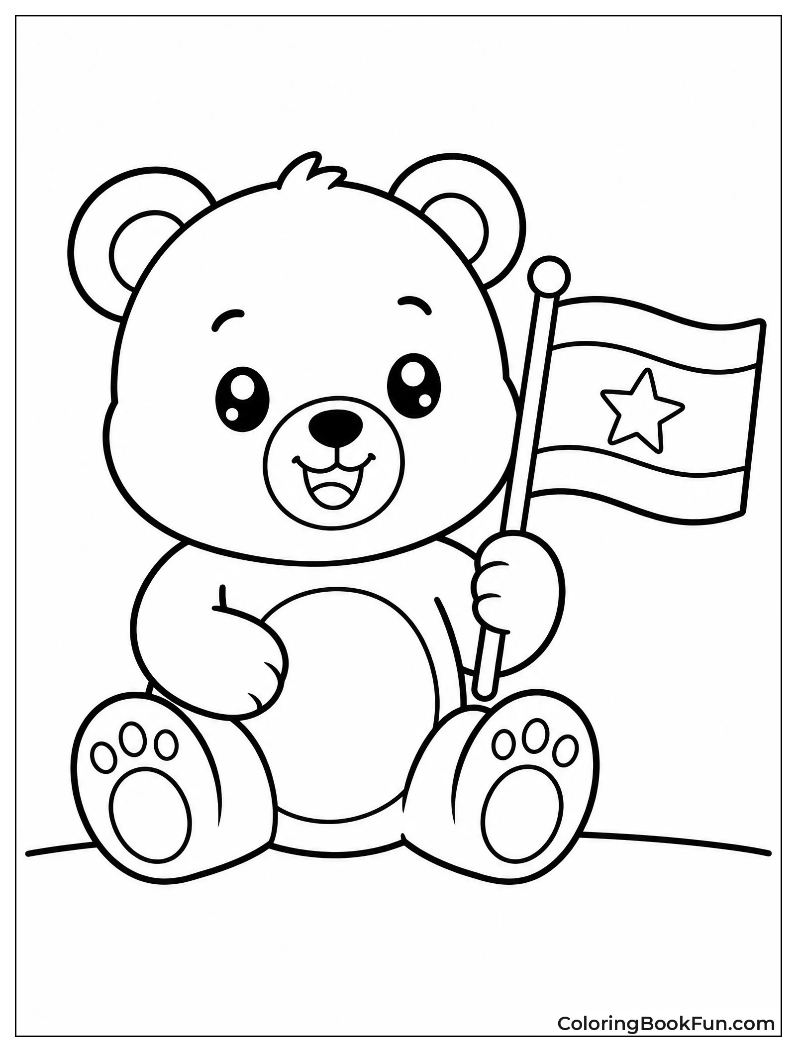 Cute Bear Holding Small Flag