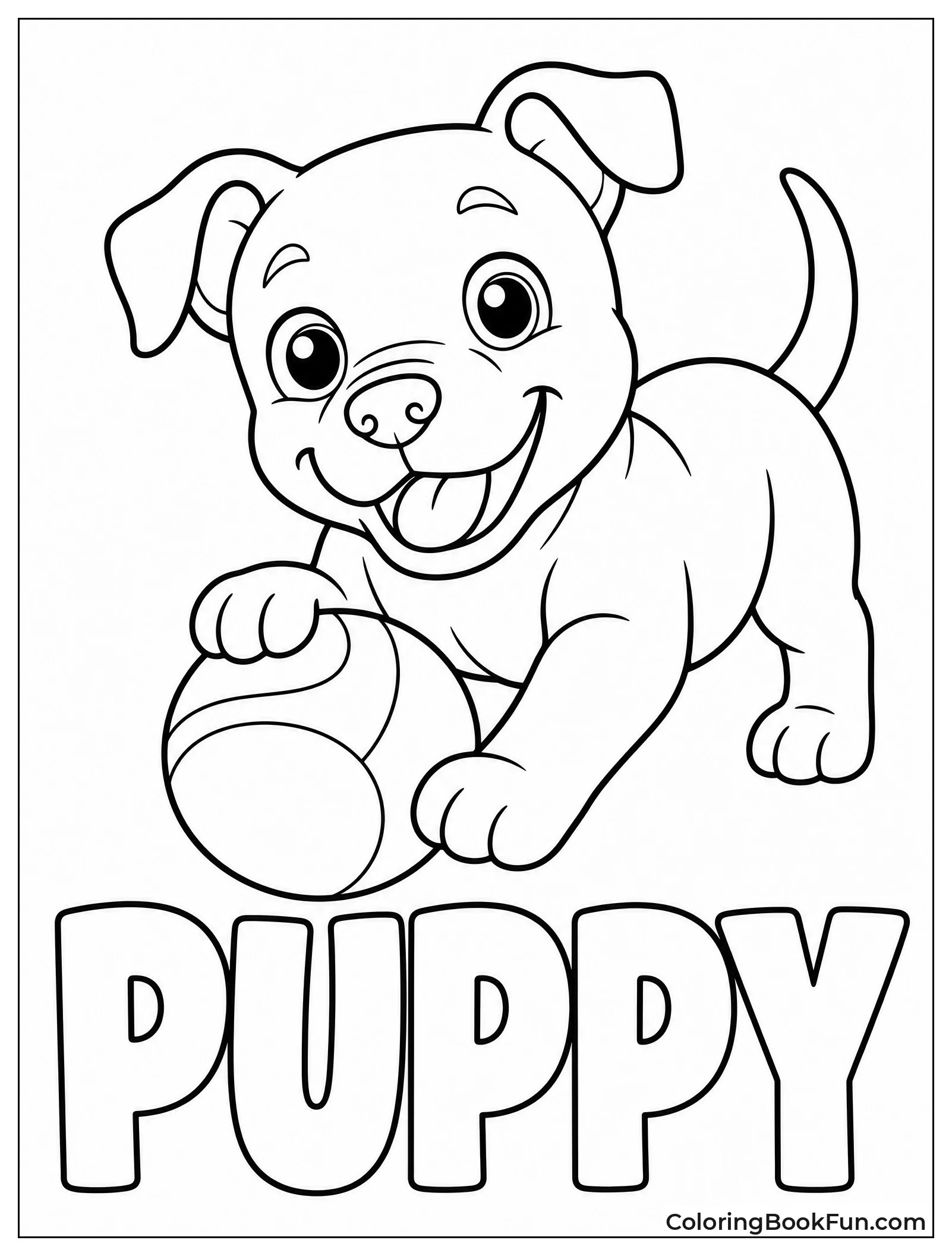 Kawaii Puppy Playing with Ball