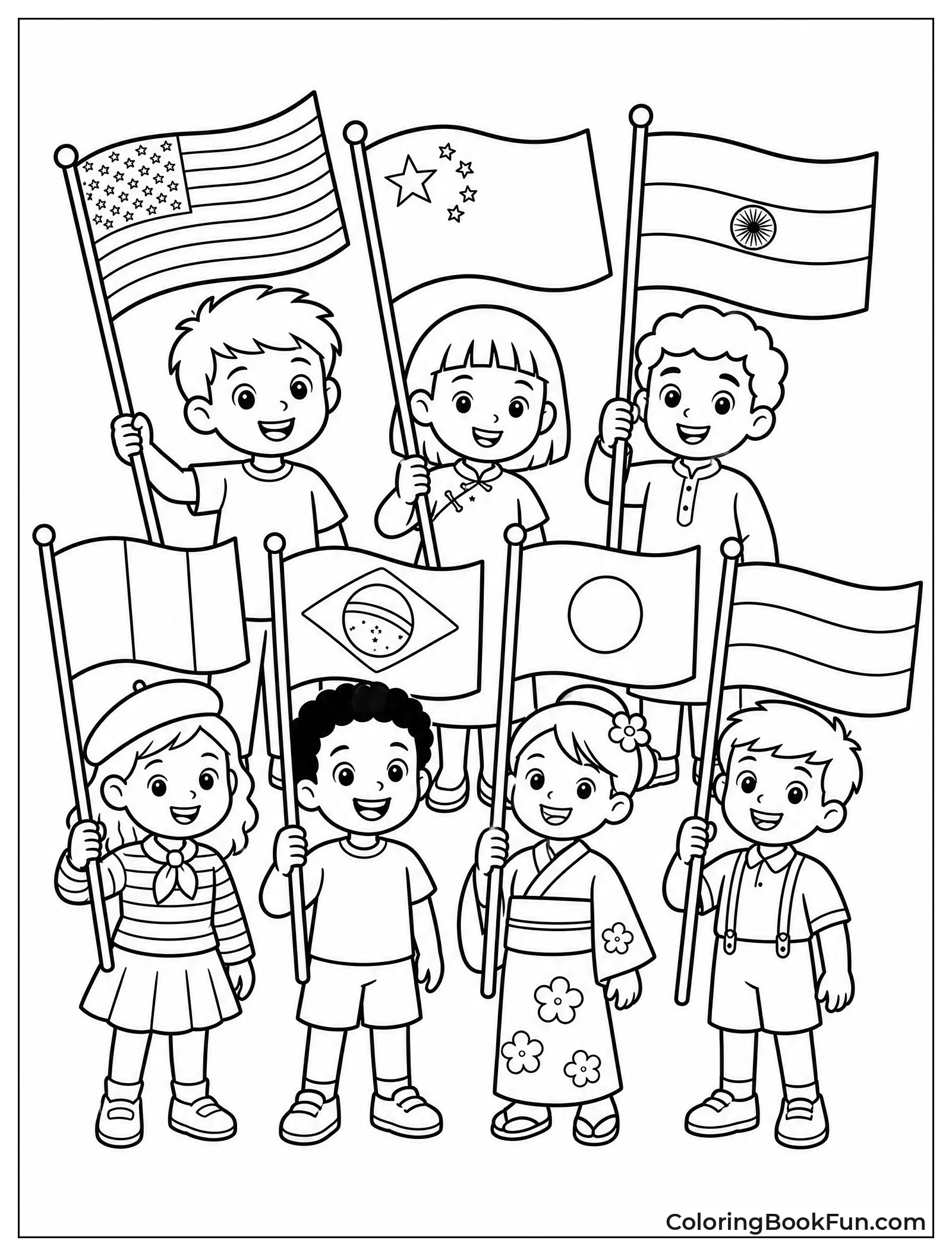 Kids Holding Different Country Flags