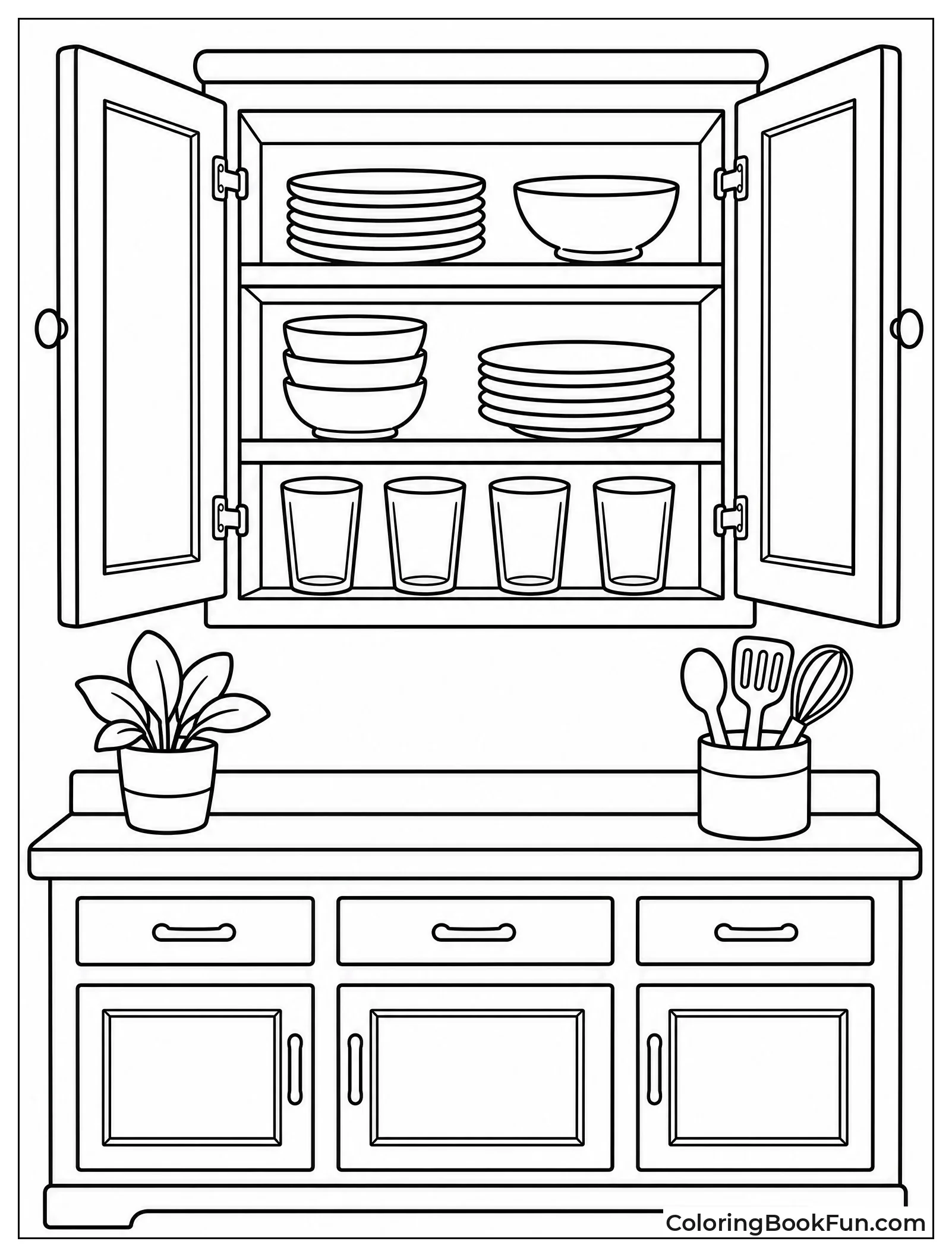 Organized Kitchen Cupboards Open
