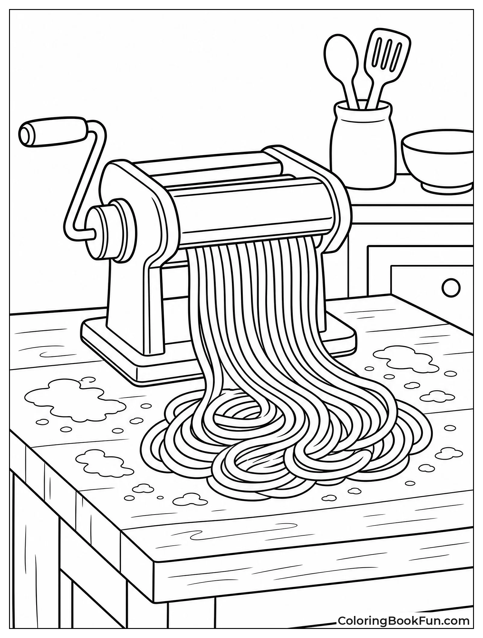 Pasta Machine Making Spaghetti Strands