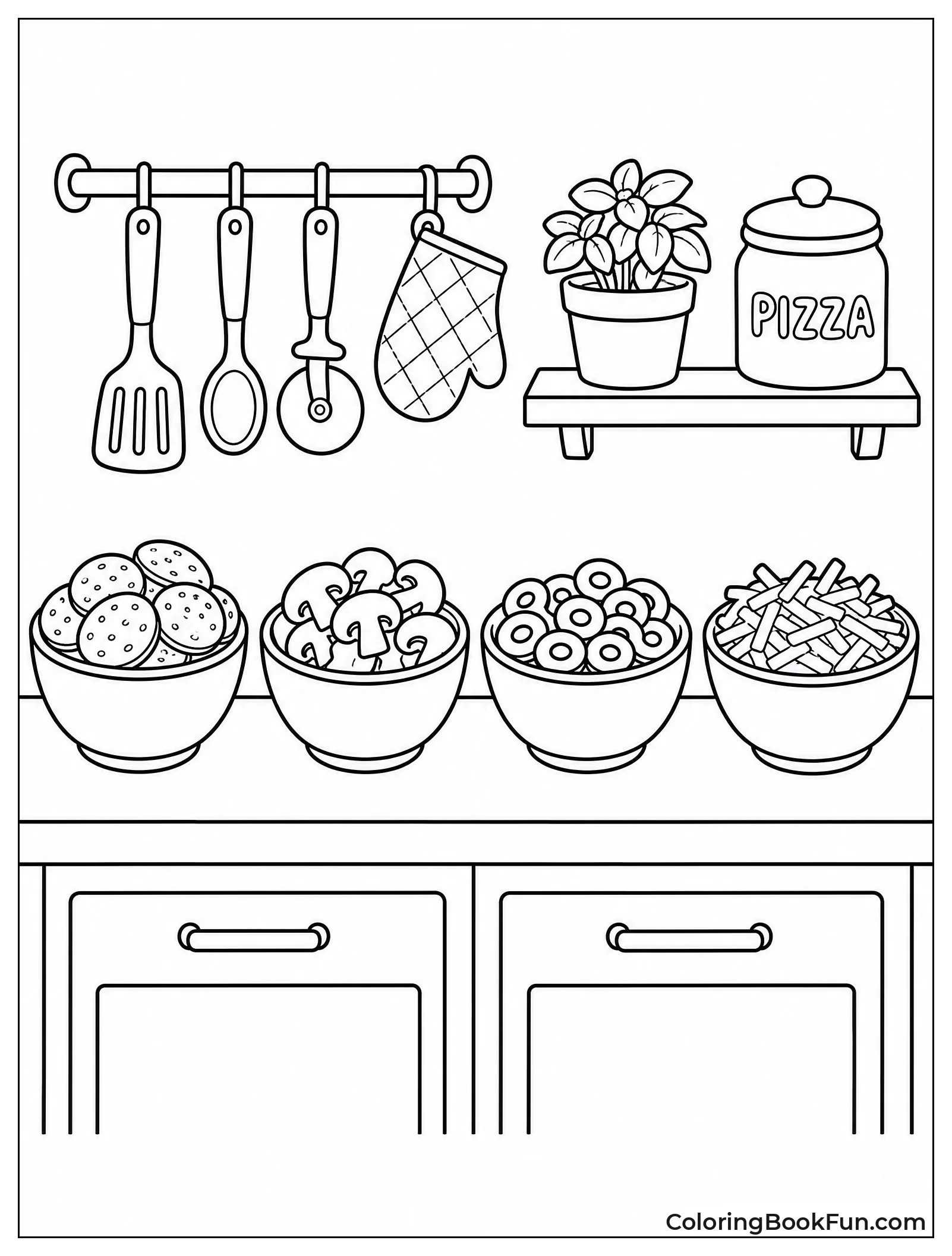 Bowls of Pizza Toppings