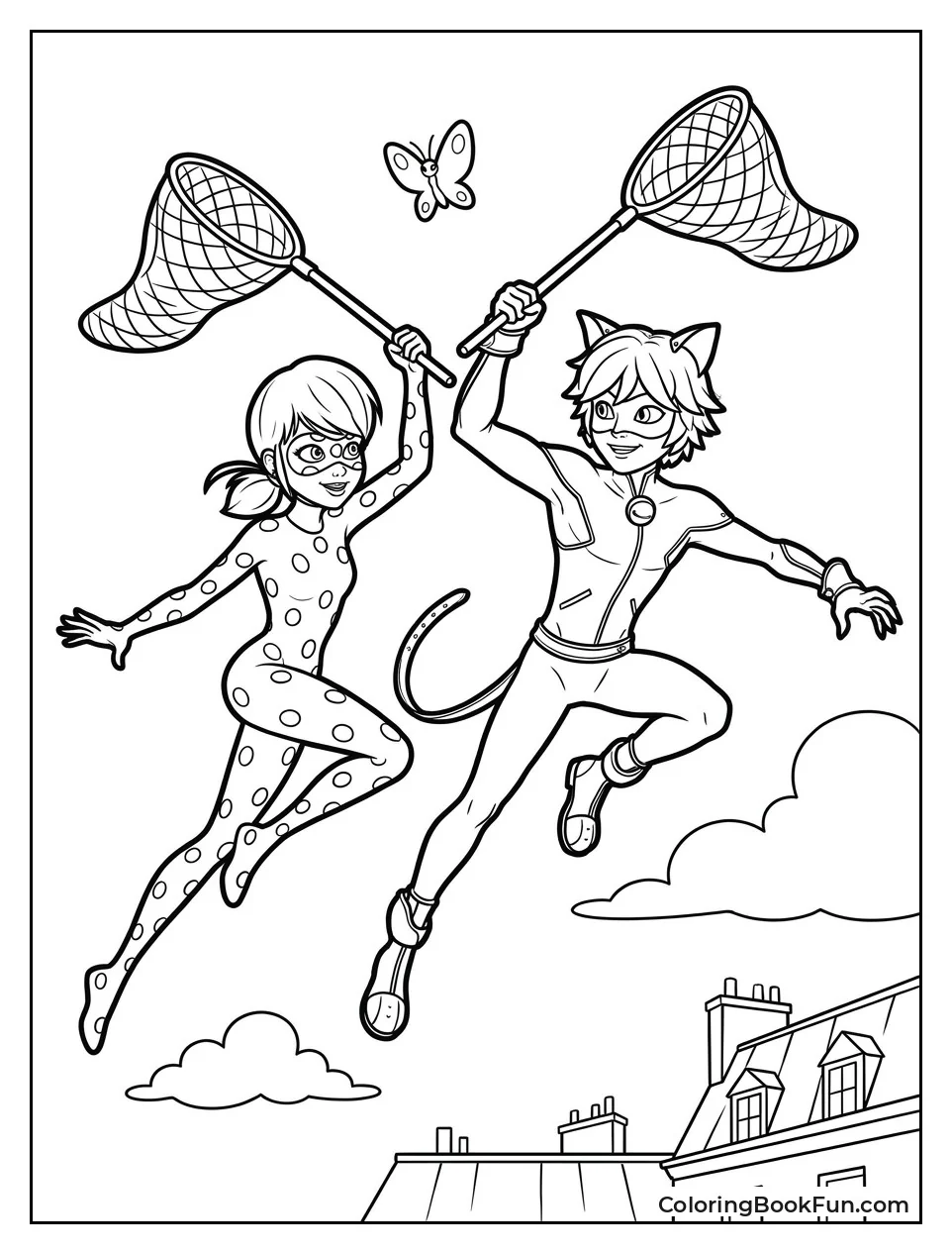 Ladybug And Cat Noir Chasing Akuma