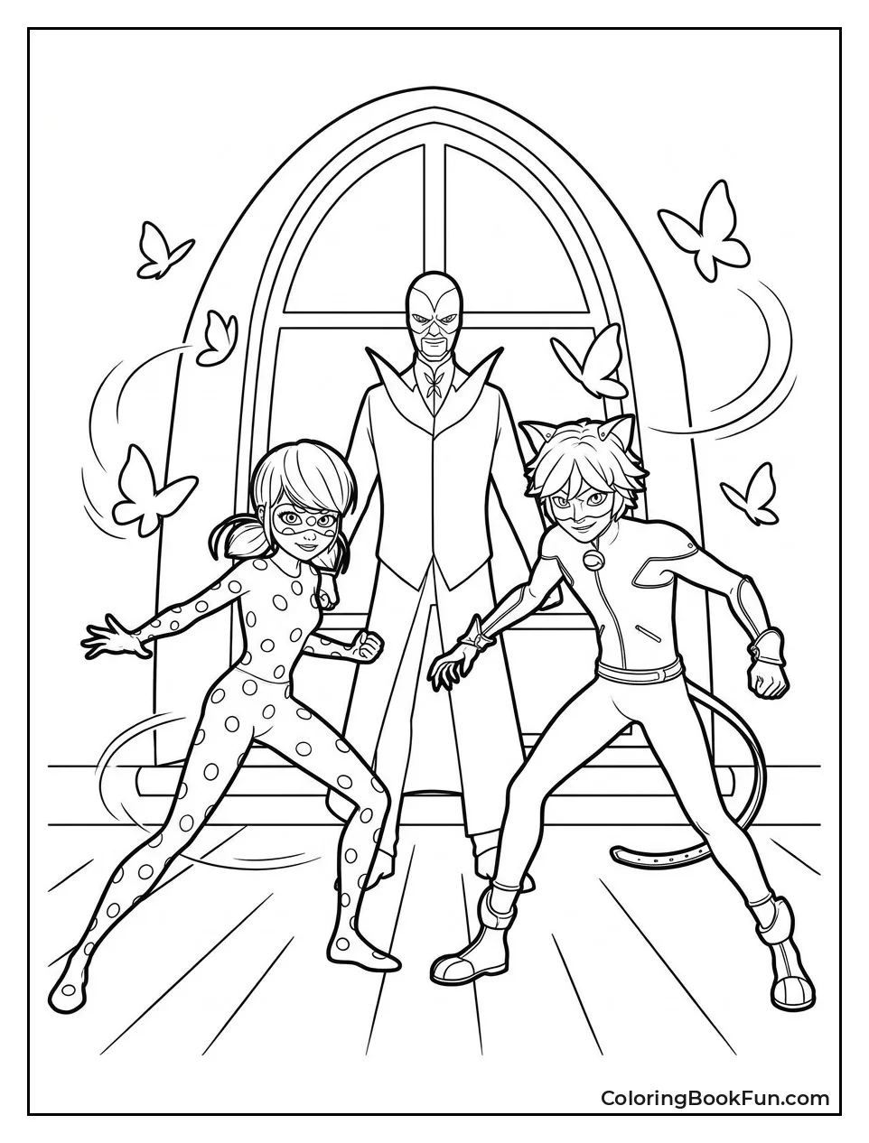 Ladybug And Cat Noir Facing Hawk Moth