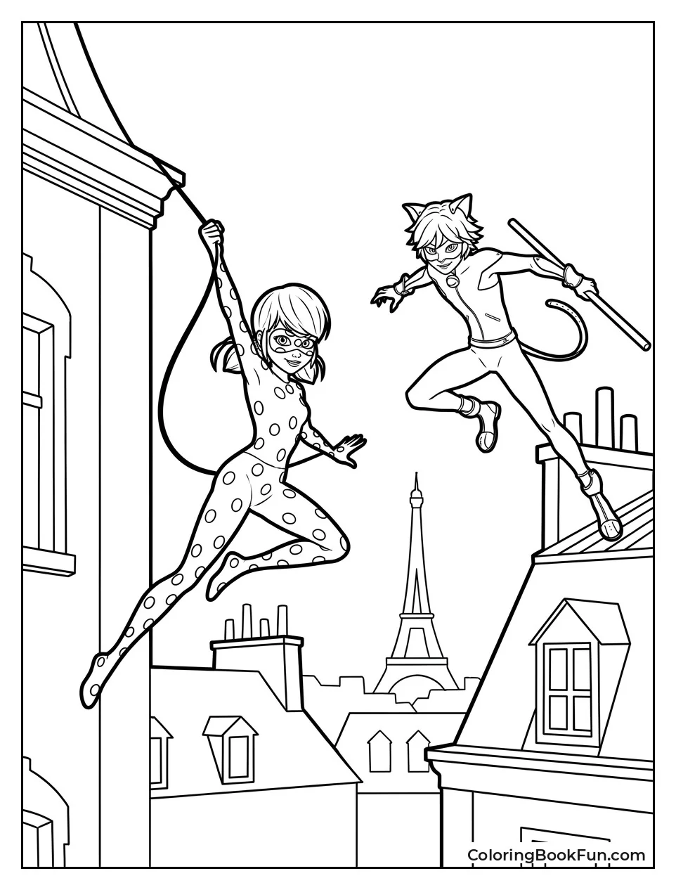 Ladybug Swinging Over Paris Rooftops
