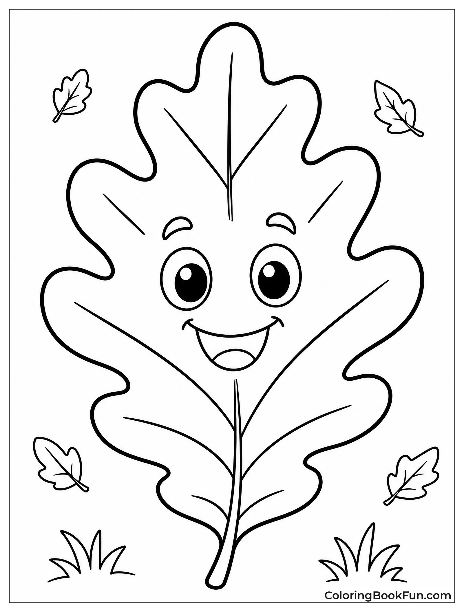 Cartoon Oak Leaf with Smile