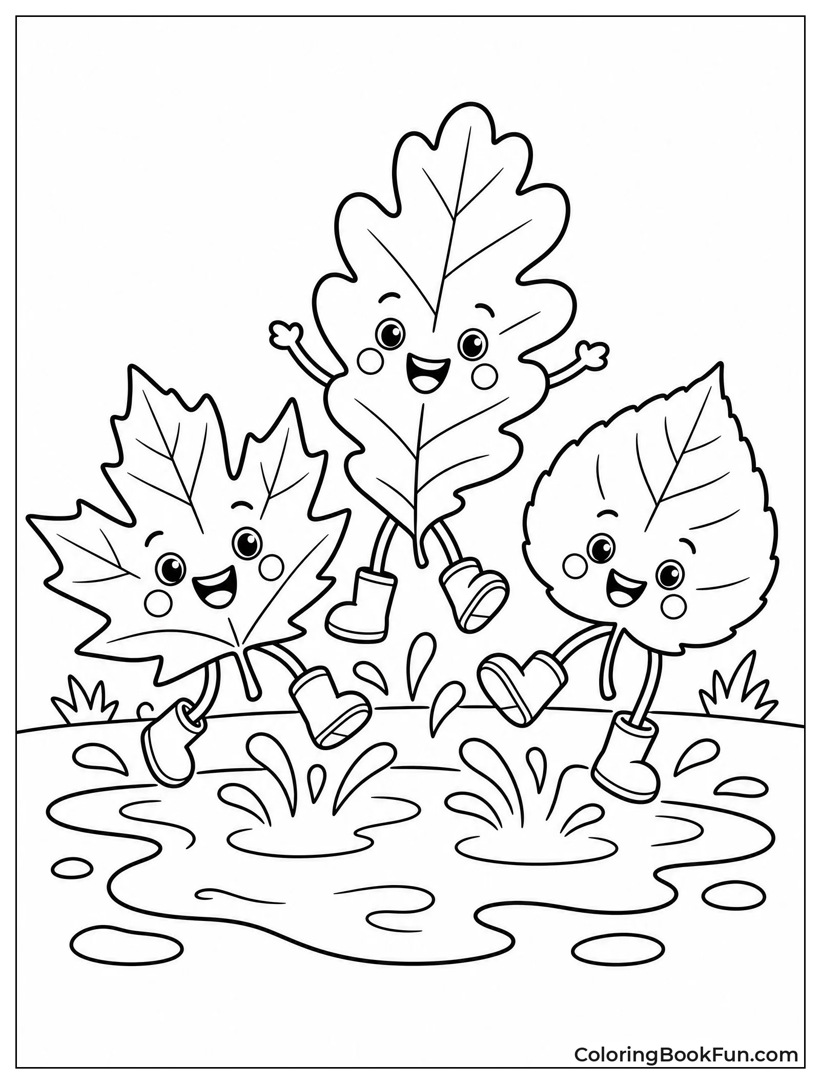 Cute Leaves Jump into Puddle