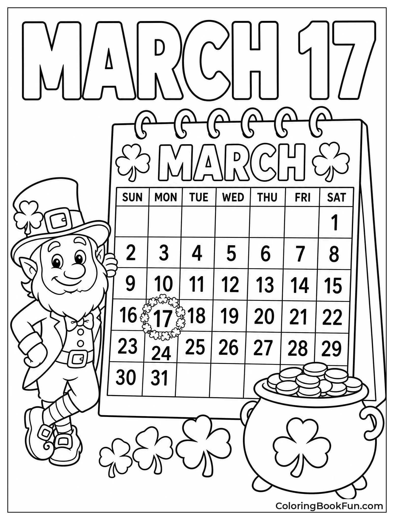 March Calendar with St Patrick Day Circled