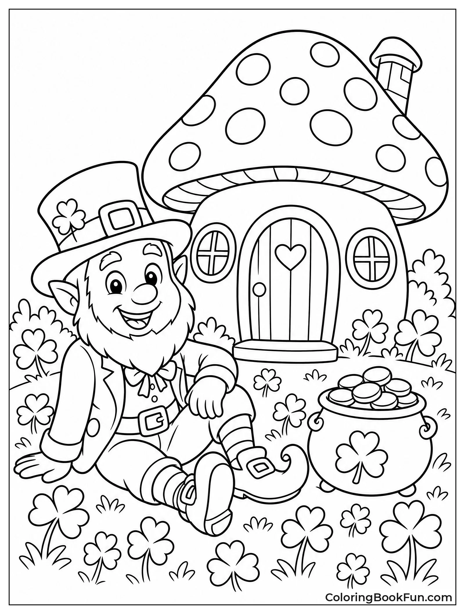 Leprechaun Sitting Outside Mushroom House
