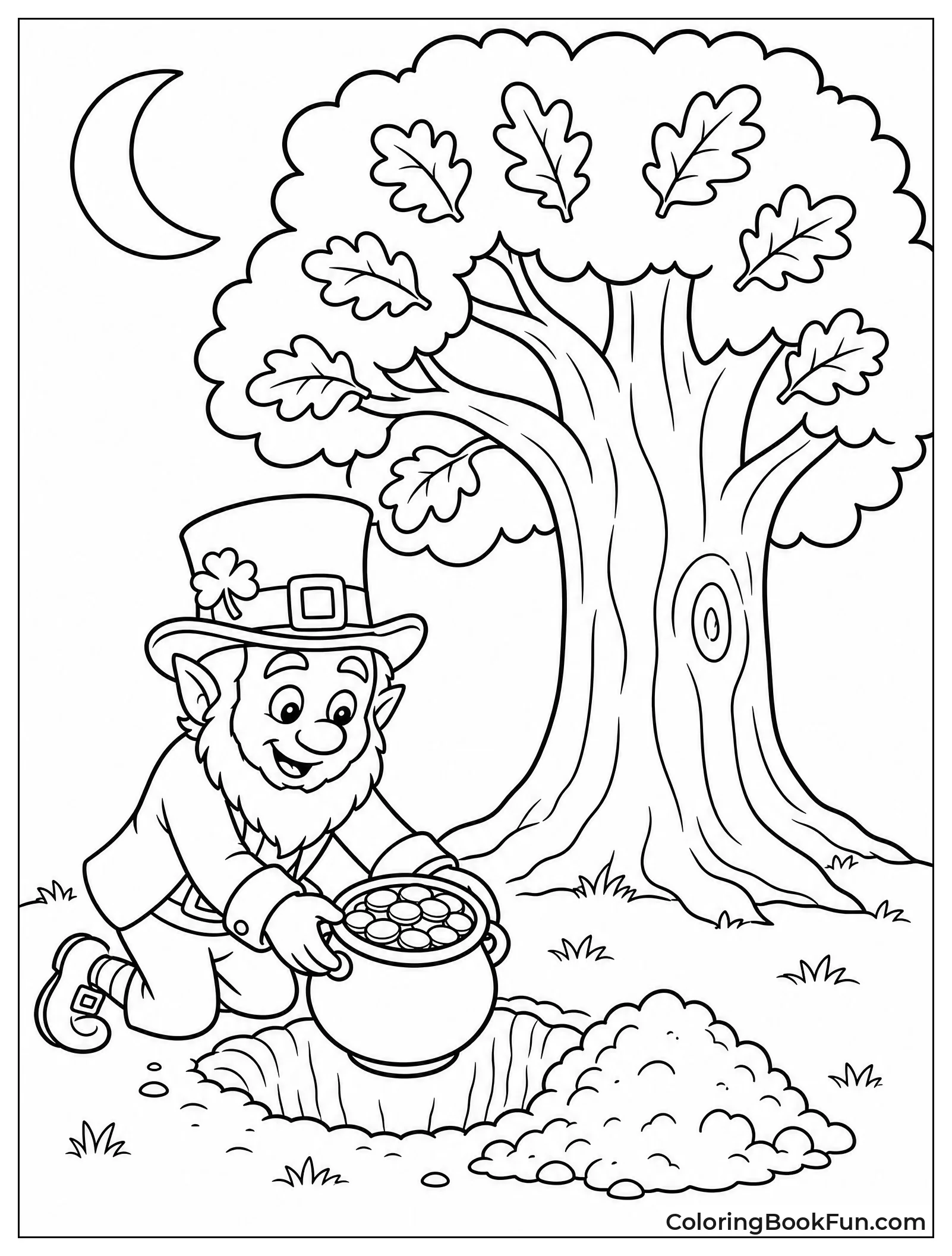 Burying Gold Under Oak Tree at Night