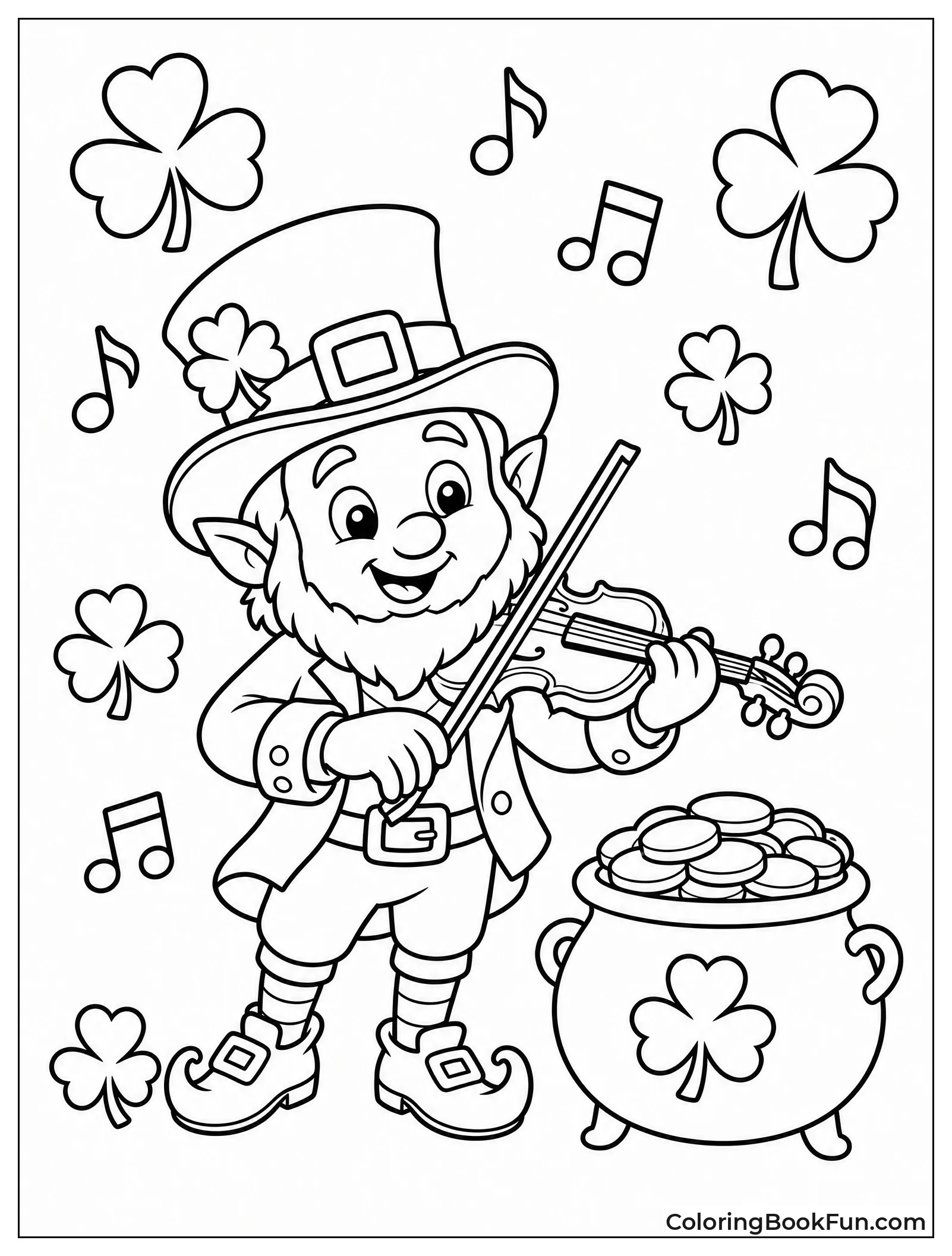 Leprechaun Playing Violin Among Clovers