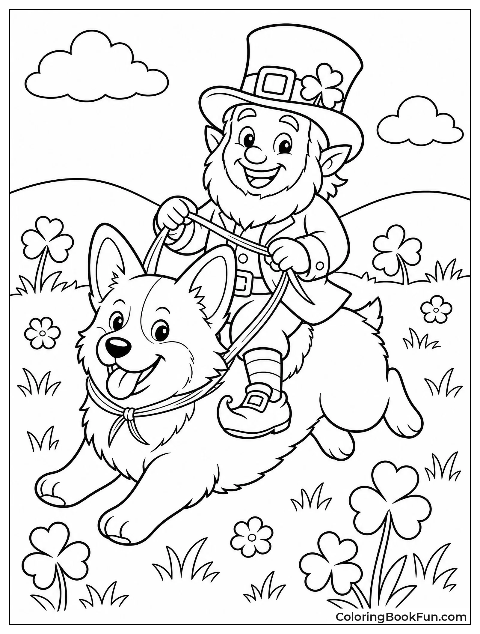 Leprechaun Riding Fluffy Welsh Corgi