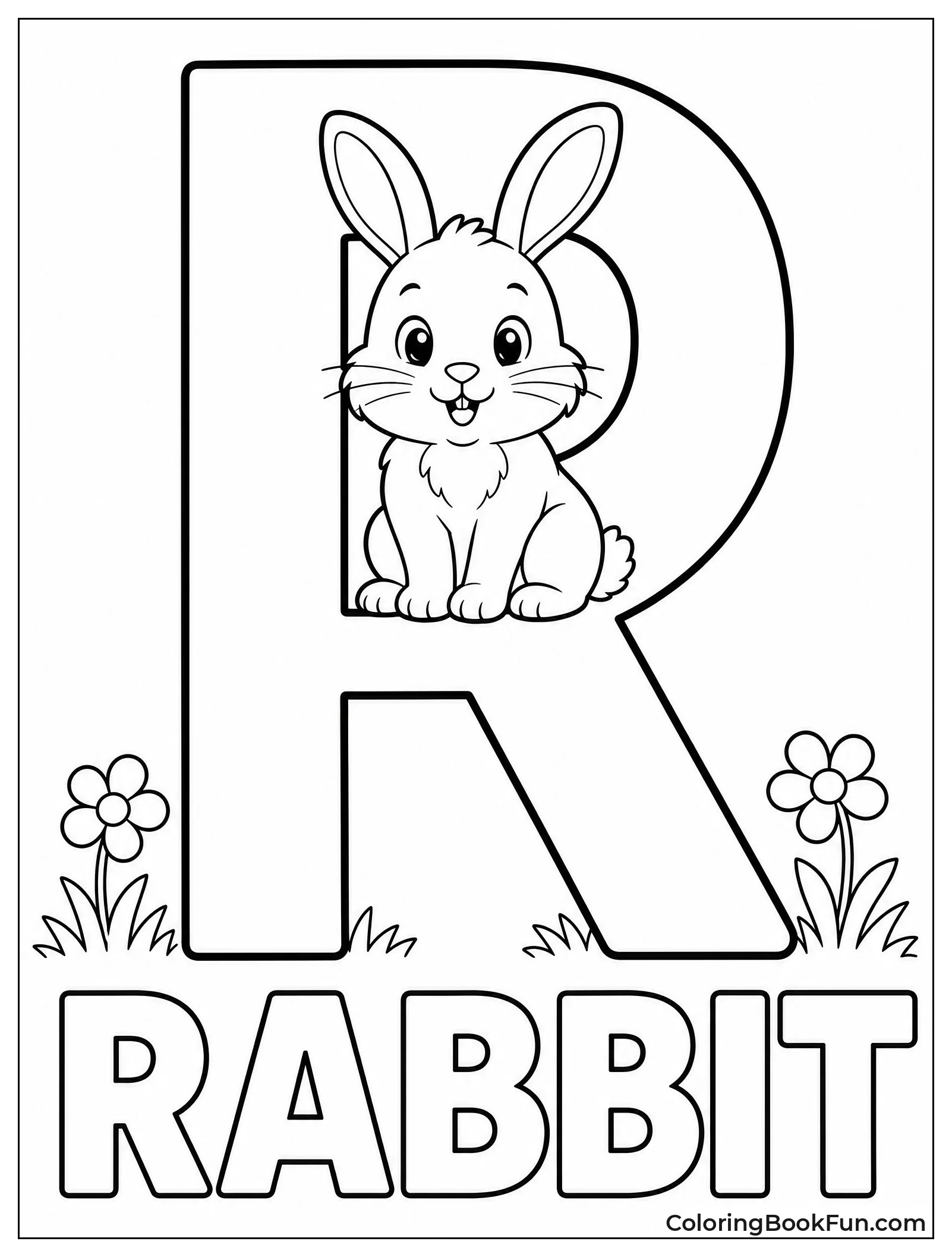 Rabbit Sitting Inside a Giant R
