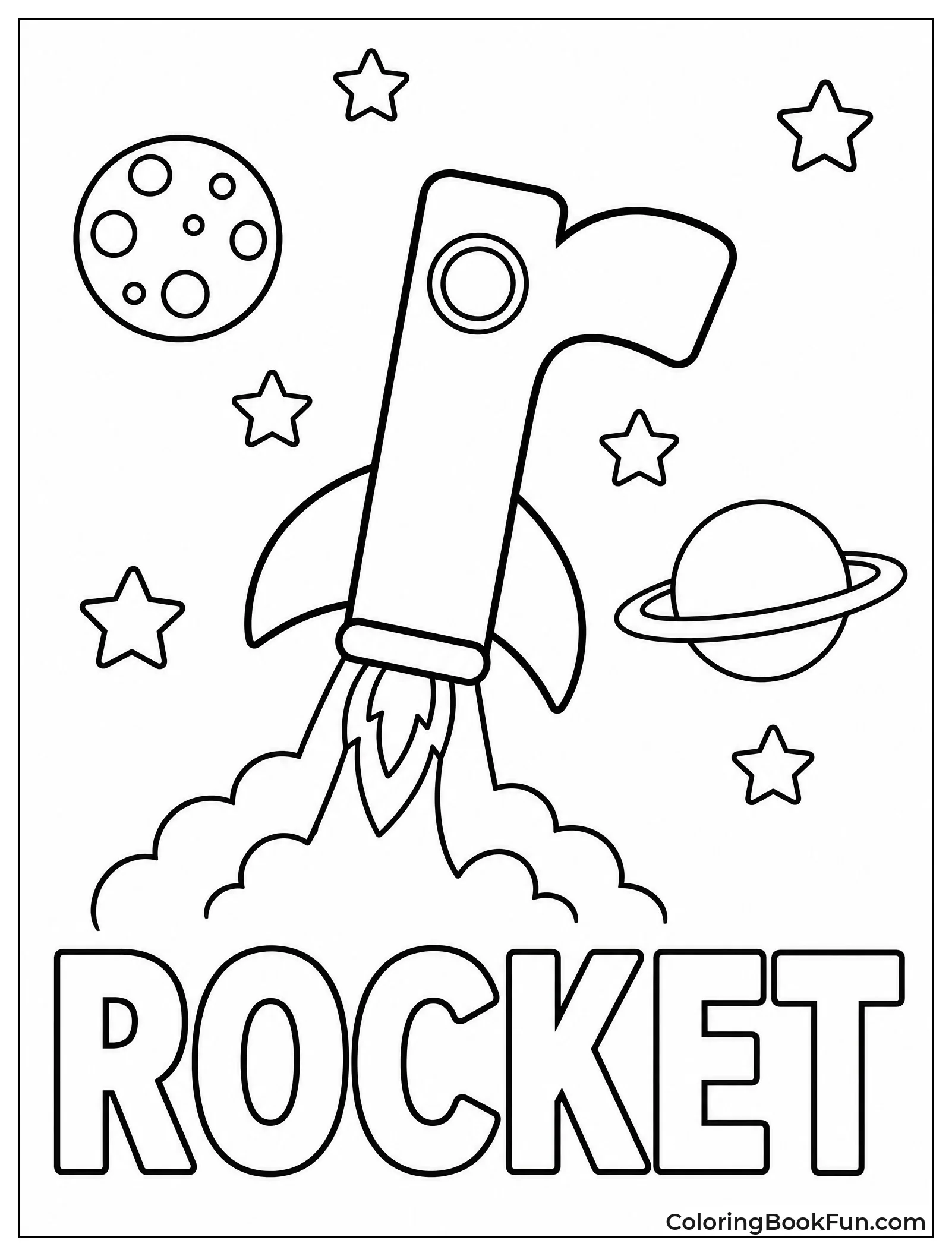 Rocket Shaped Like Lowercase r Blasting Off