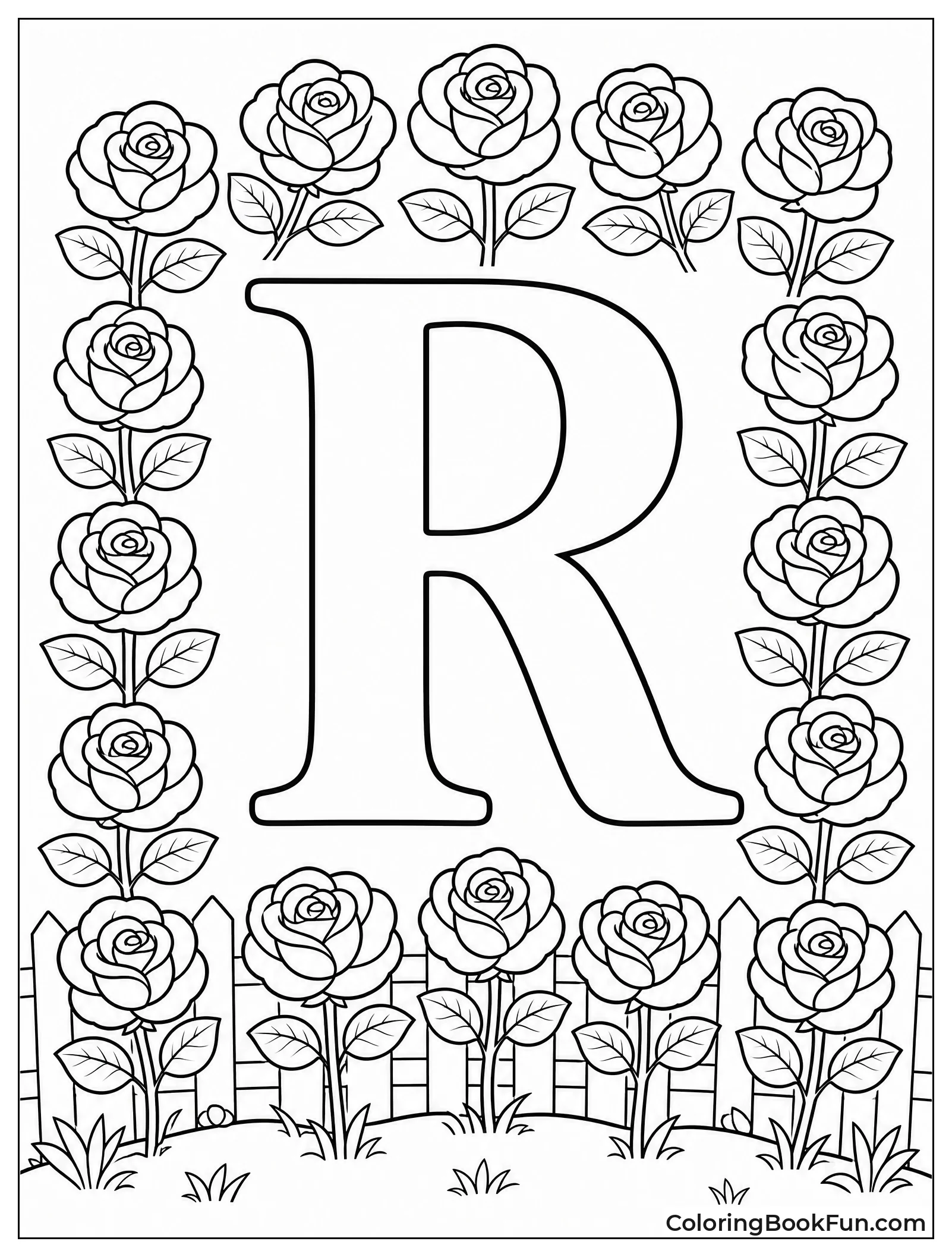 Roses Surrounding an Elegant Letter R