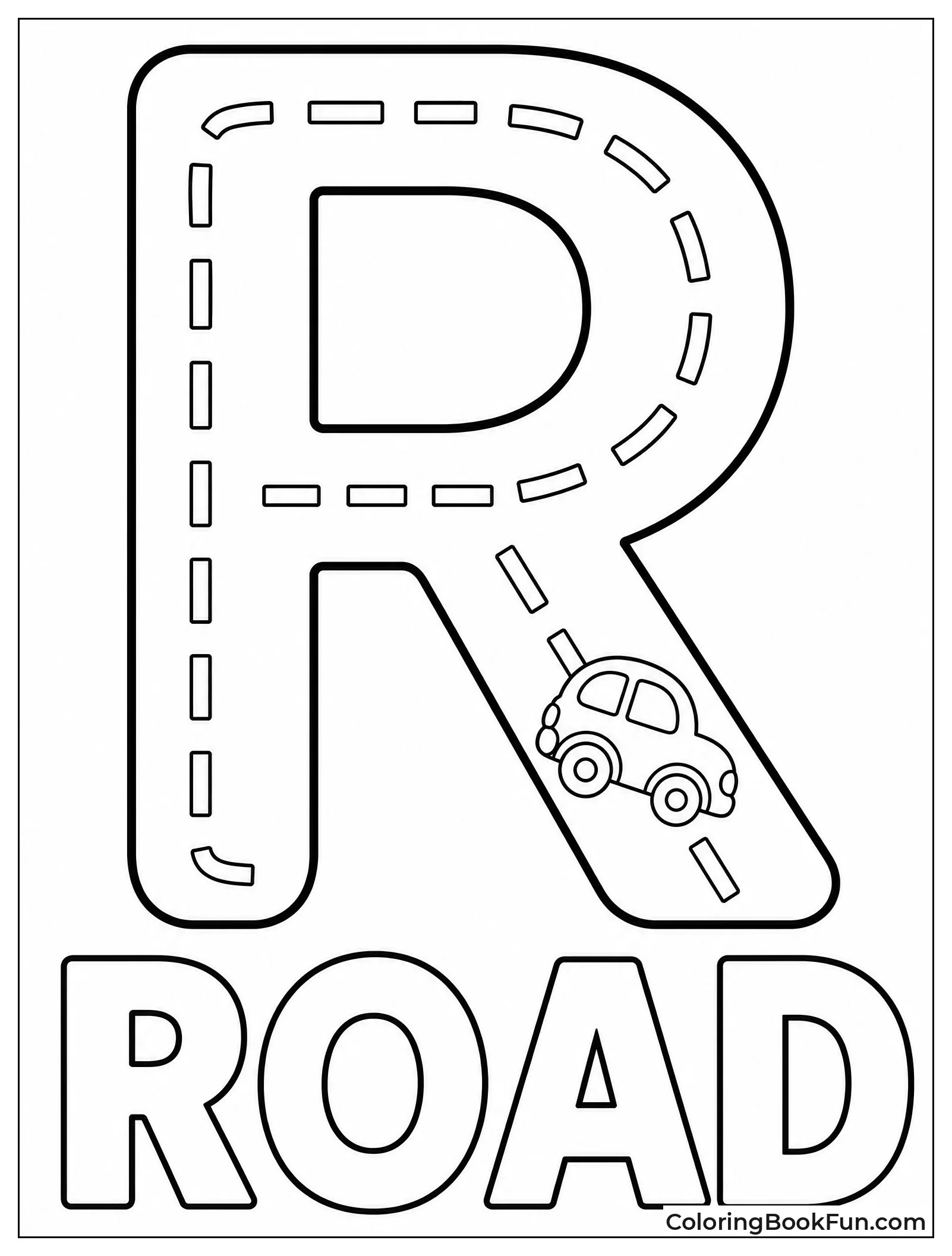 Road Shaped Like R with a Car