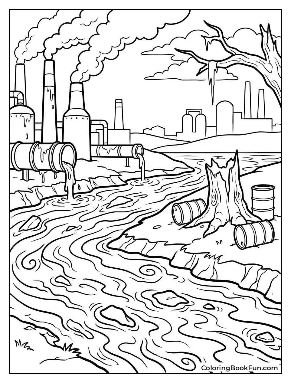 Polluted River with Sludge