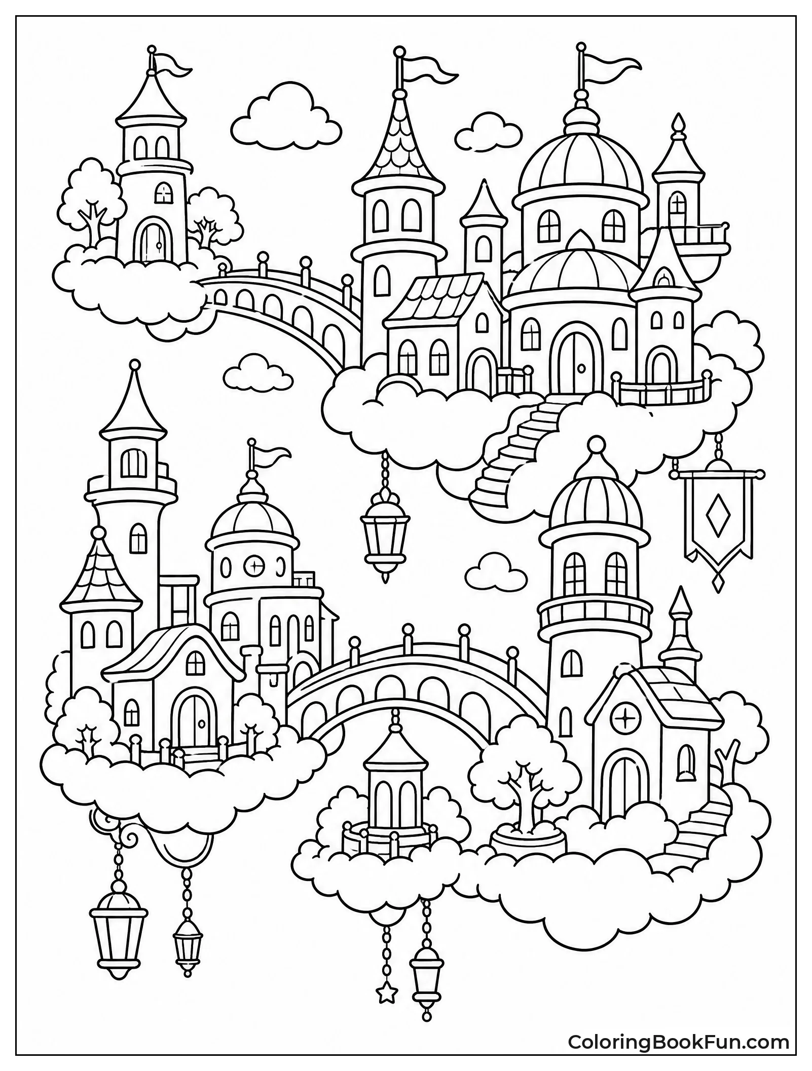 Whimsical City With Towers and Lights