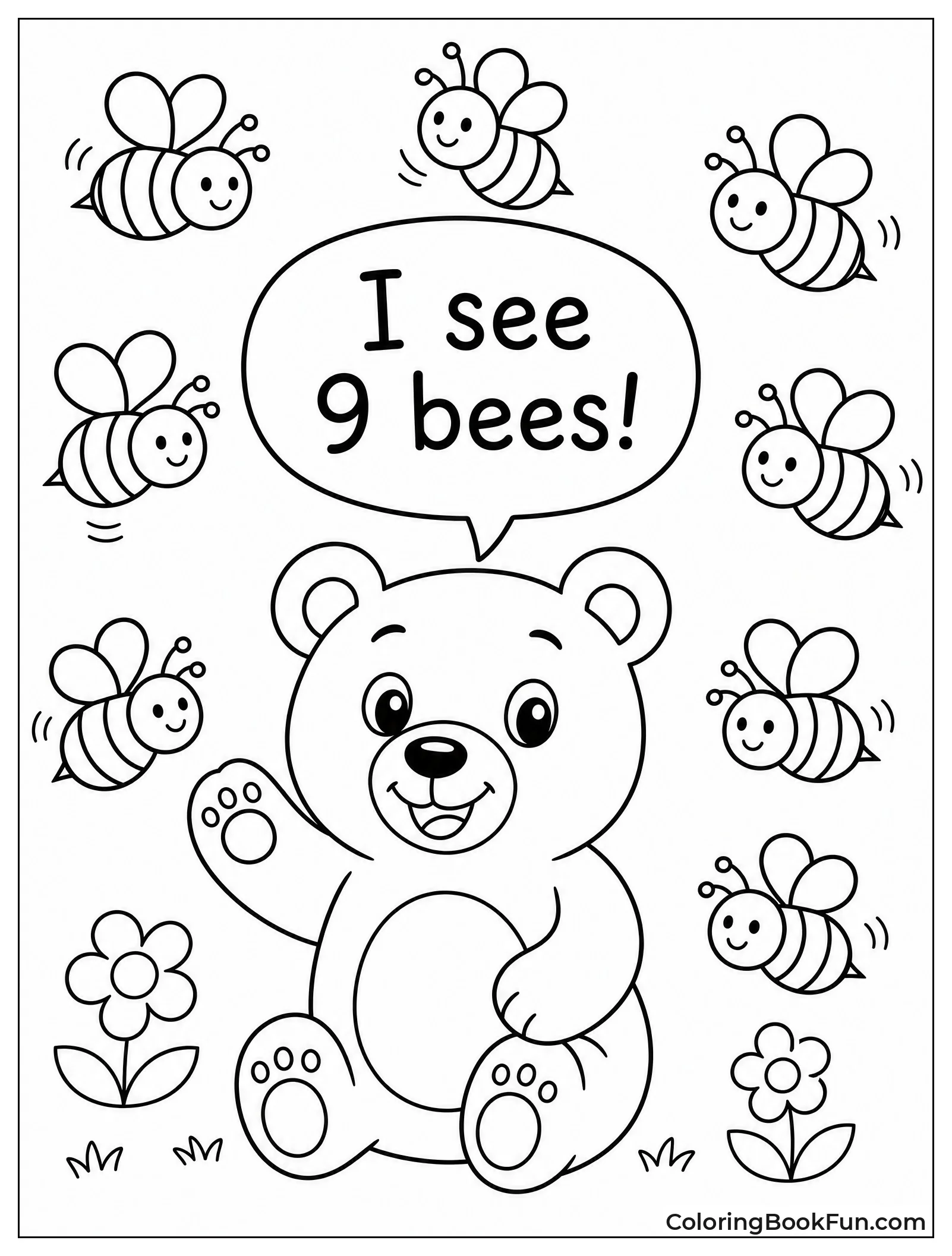 Bear Counting Nine Buzzing Bees